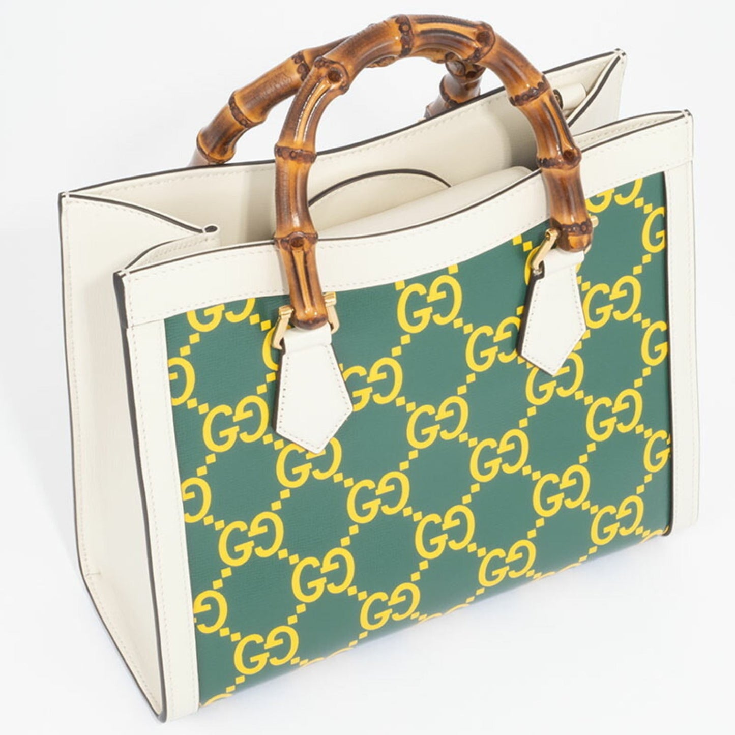 Gucci Green White Yellow Leather Handbag
