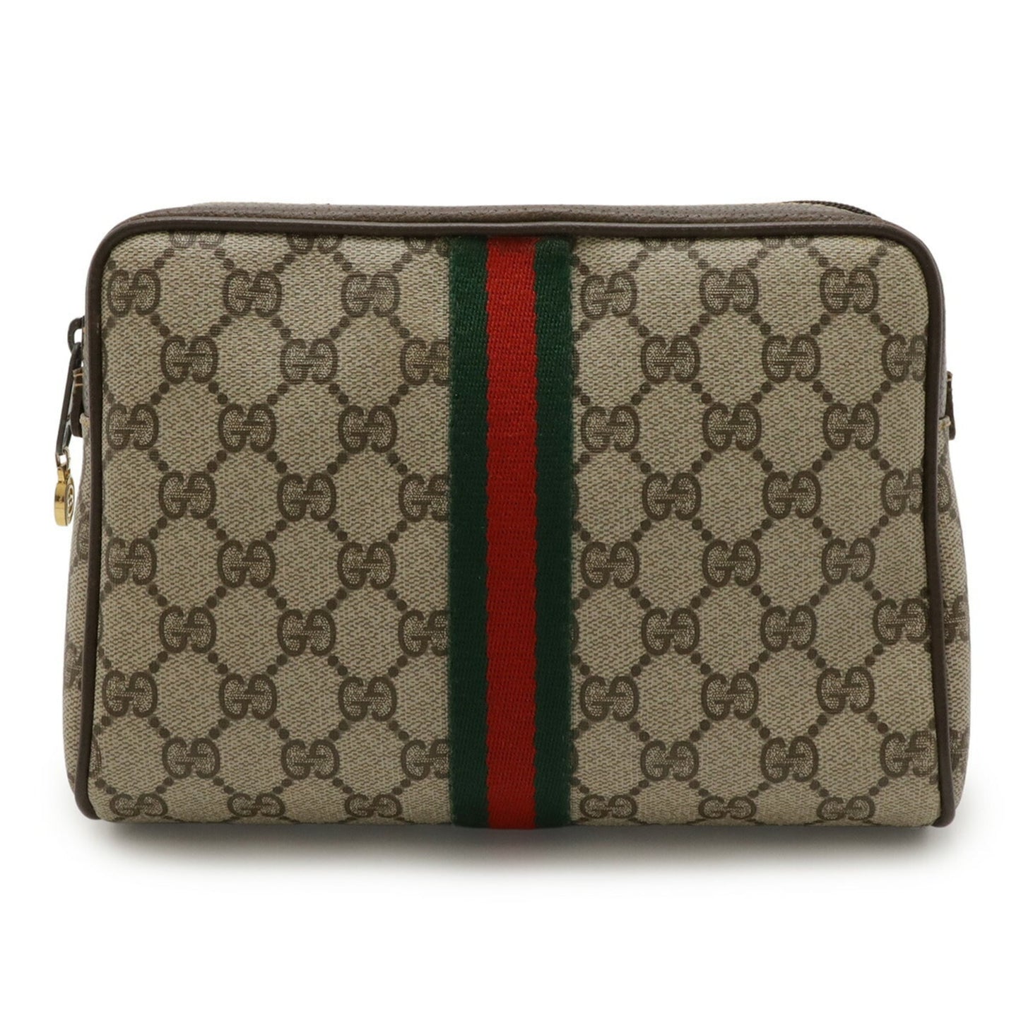 Gucci Beige Brown Green Red Color Coated Canvas Leather Clutch Bag
