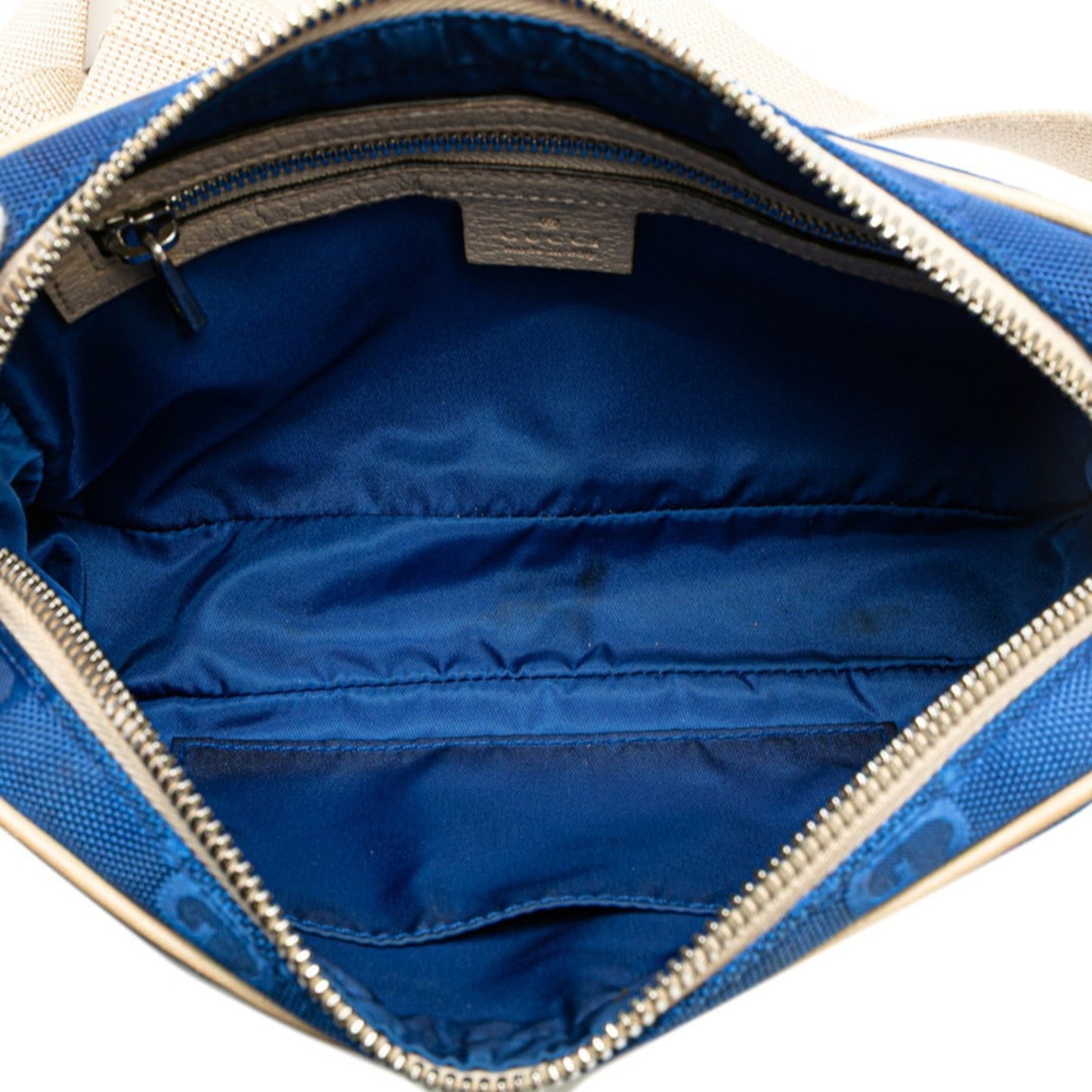 Gucci Beige Blue Nylon Leather Sling Bag