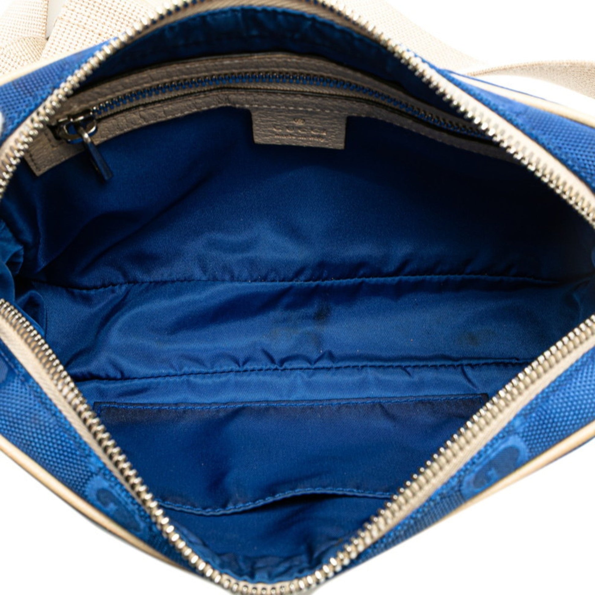 Gucci Beige Blue Nylon Leather Sling Bag
