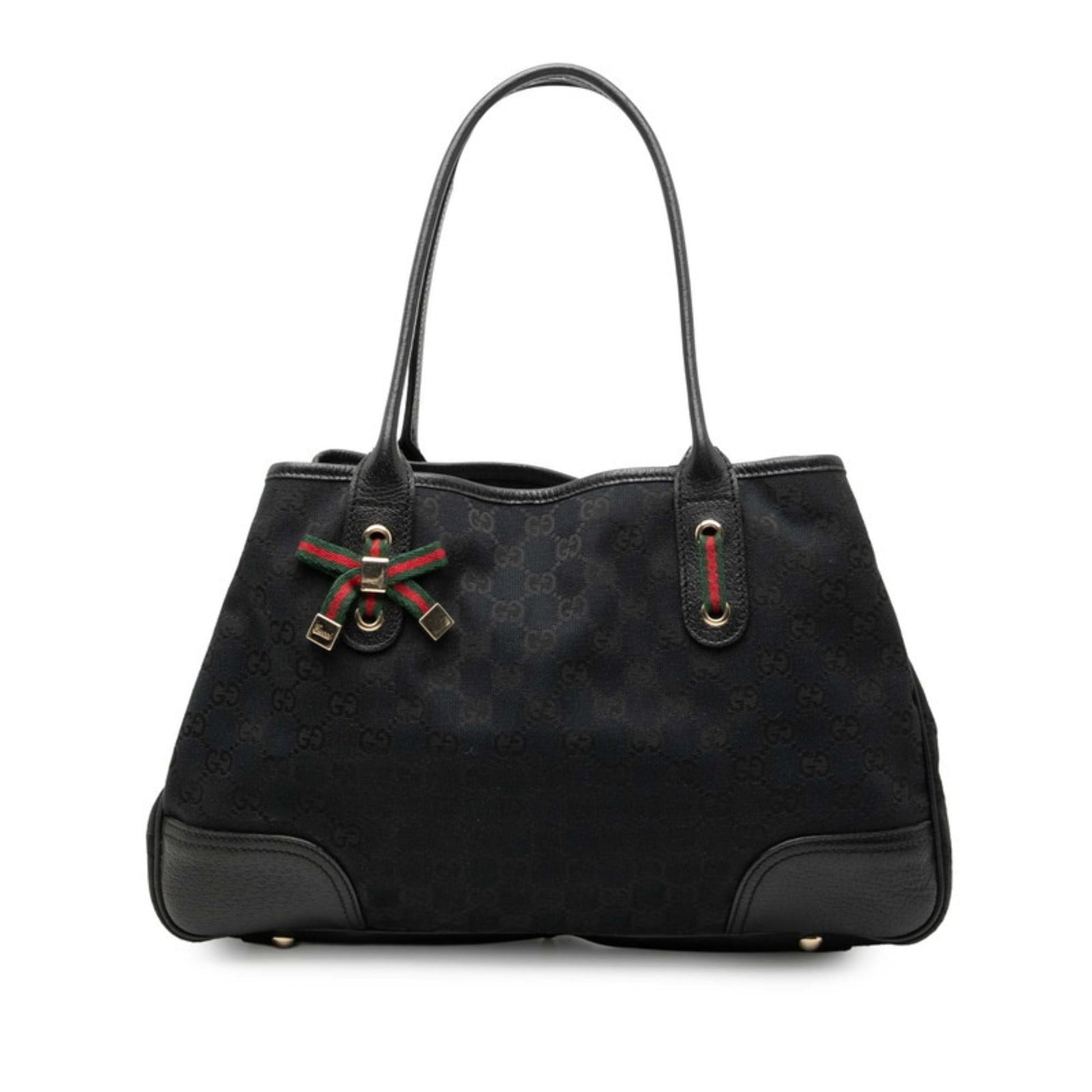 Gucci Black Canvas Leather Shoulder Bag Tote Bag
