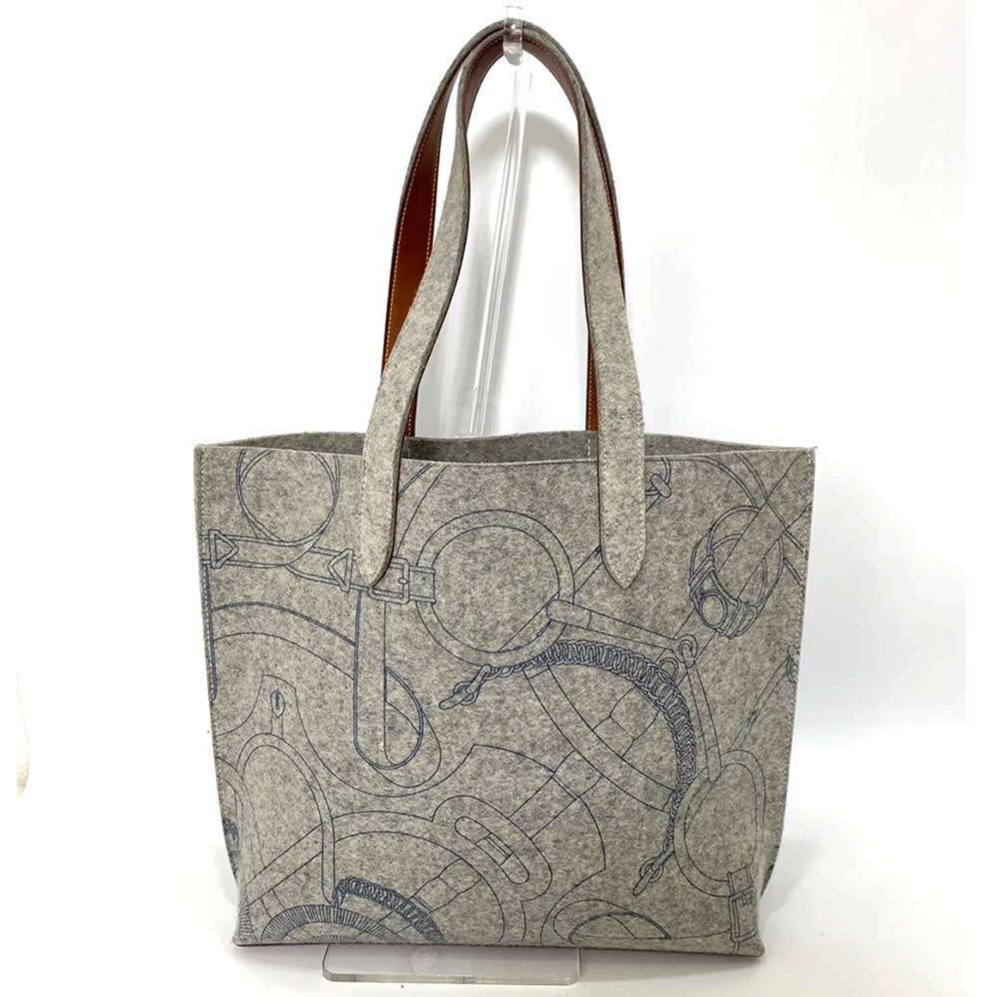 Hermes Karimi Felt Tote Bag Leather Gray