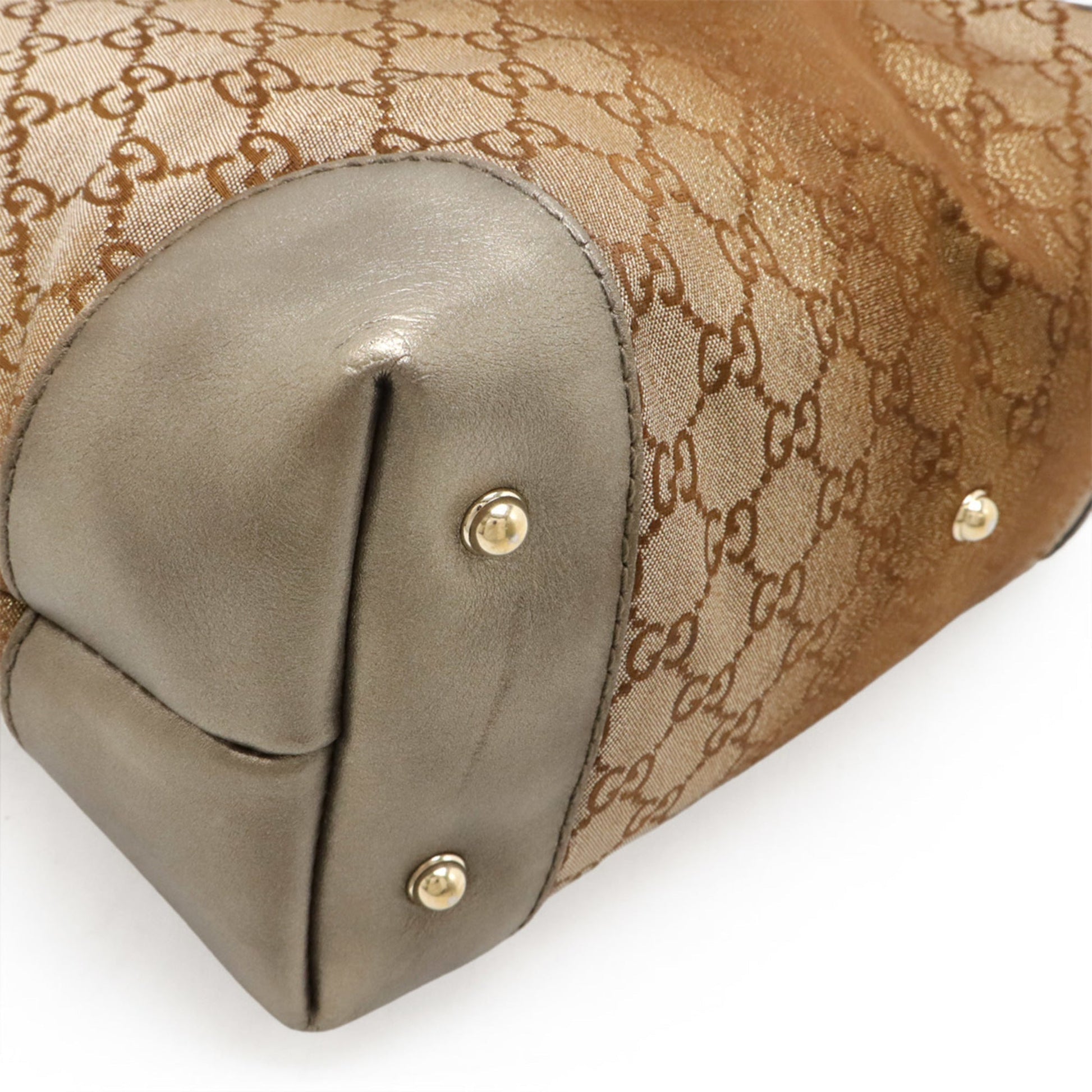 Gucci Bronze Khaki Gg Canvas Leather Shoulder Bag Tote Bag