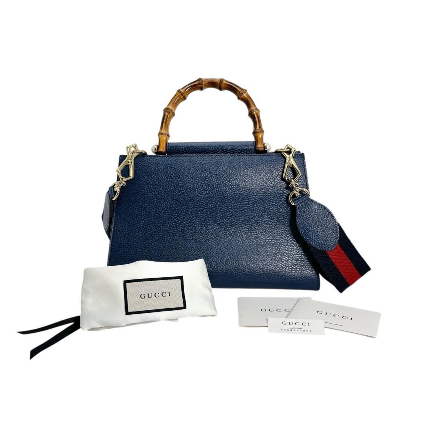 Gucci Blue Bamboo Leather Handbag