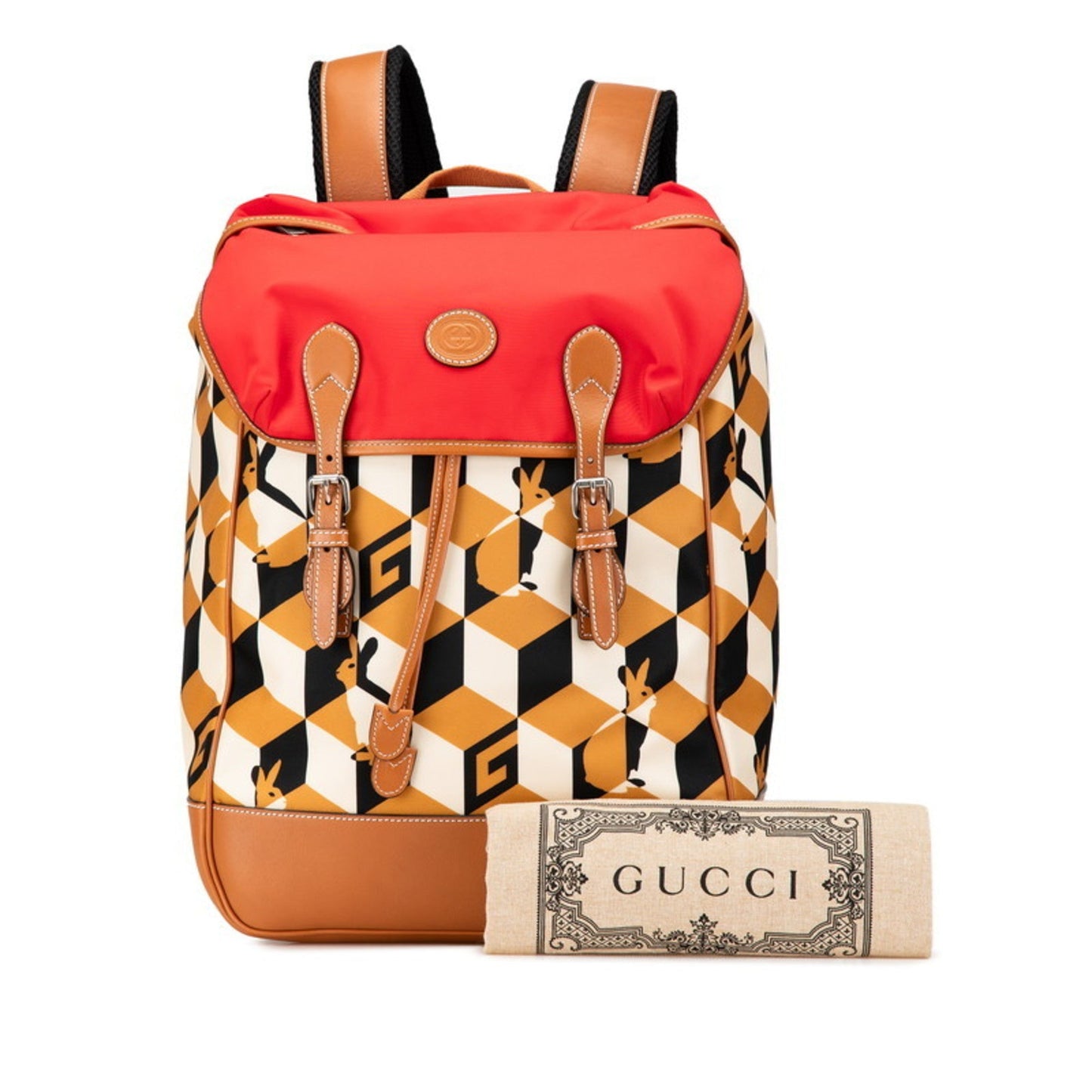 Gucci Beige Brown Red Color Nylon Leather Backpack