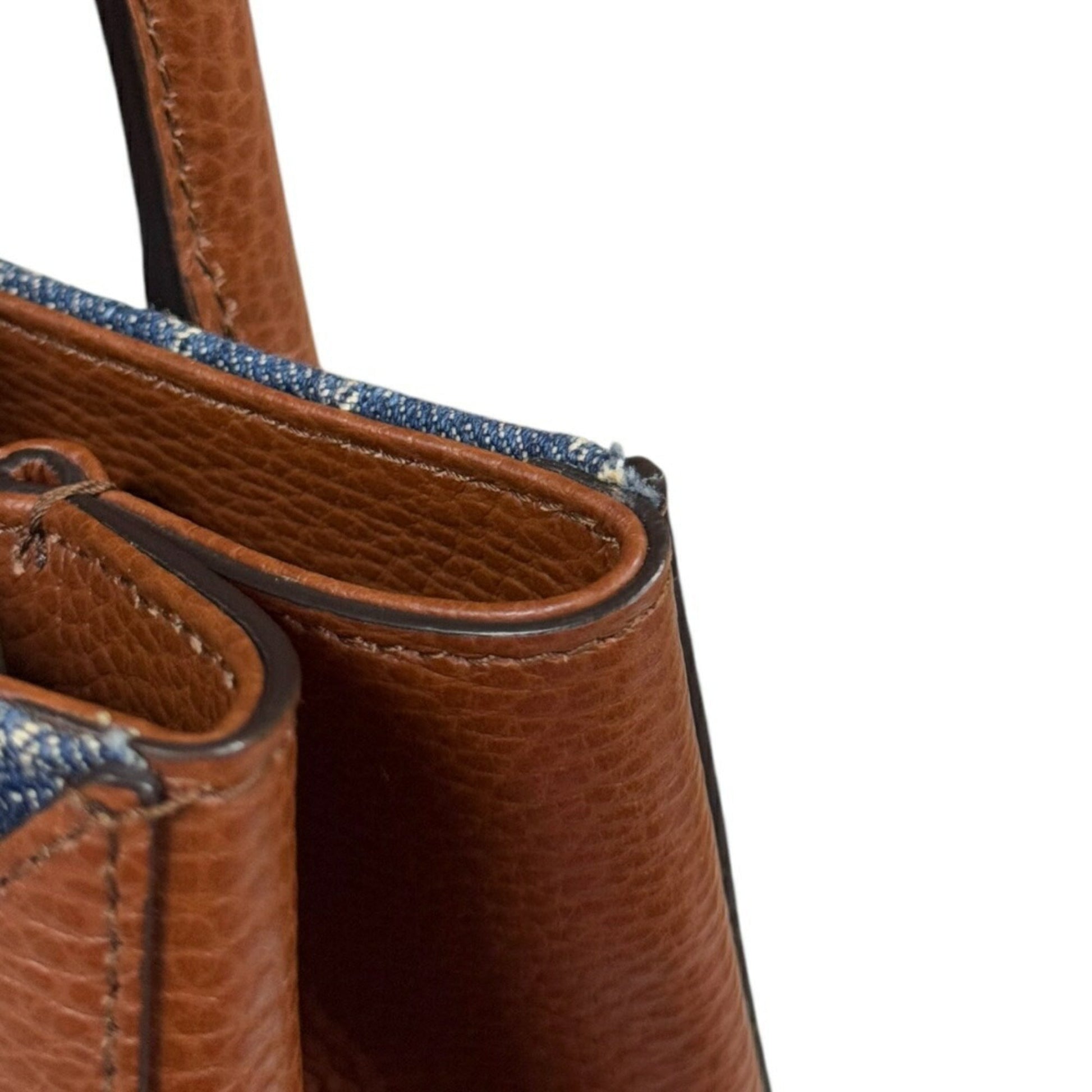 Gucci Blue Brown Denim Leather Shoulder Bag