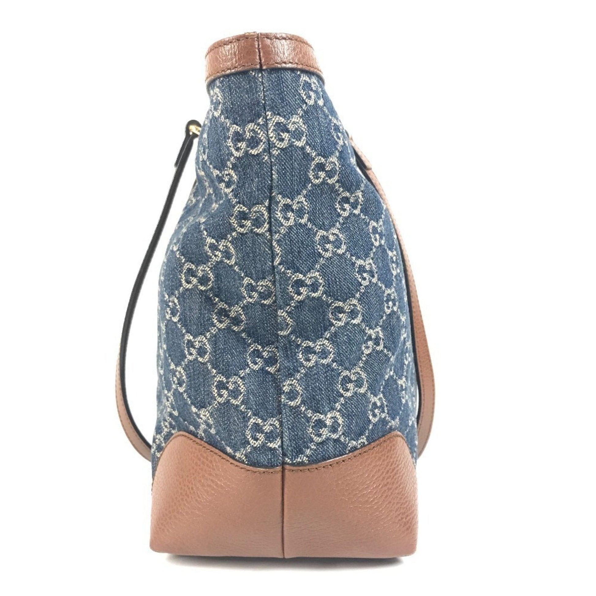Gucci Blue Brown Denim Leather Shoulder Bag Tote Bag