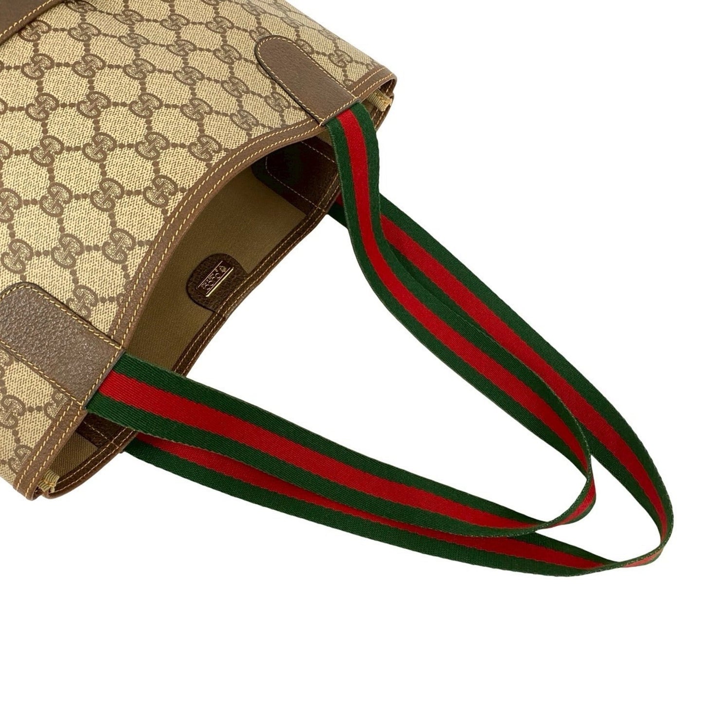 Gucci Brown Green Red Color Leather Pvc Handbag Tote Bag