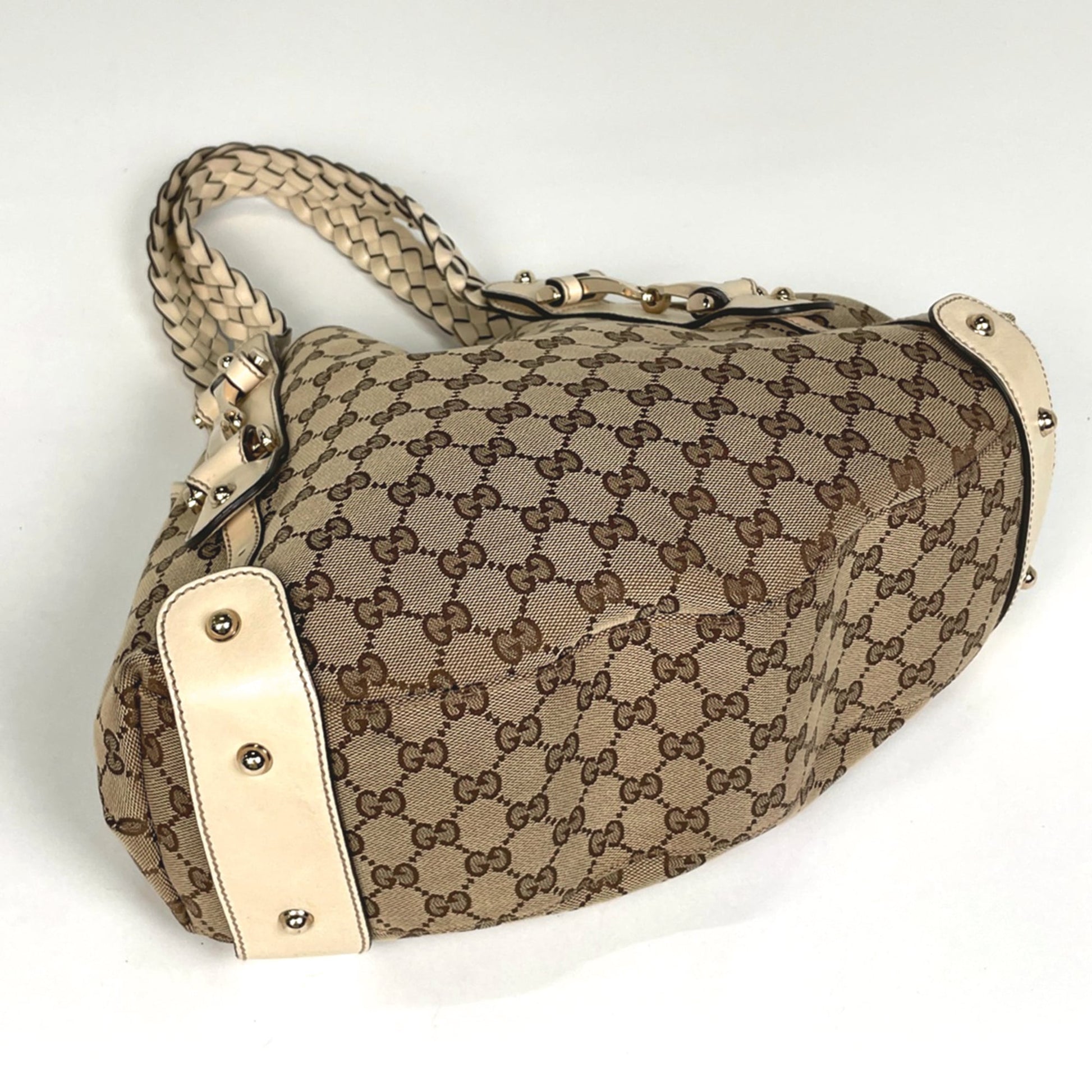 Gucci Horsebit Beige Gg Canvas Leather Handbag Shoulder Bag