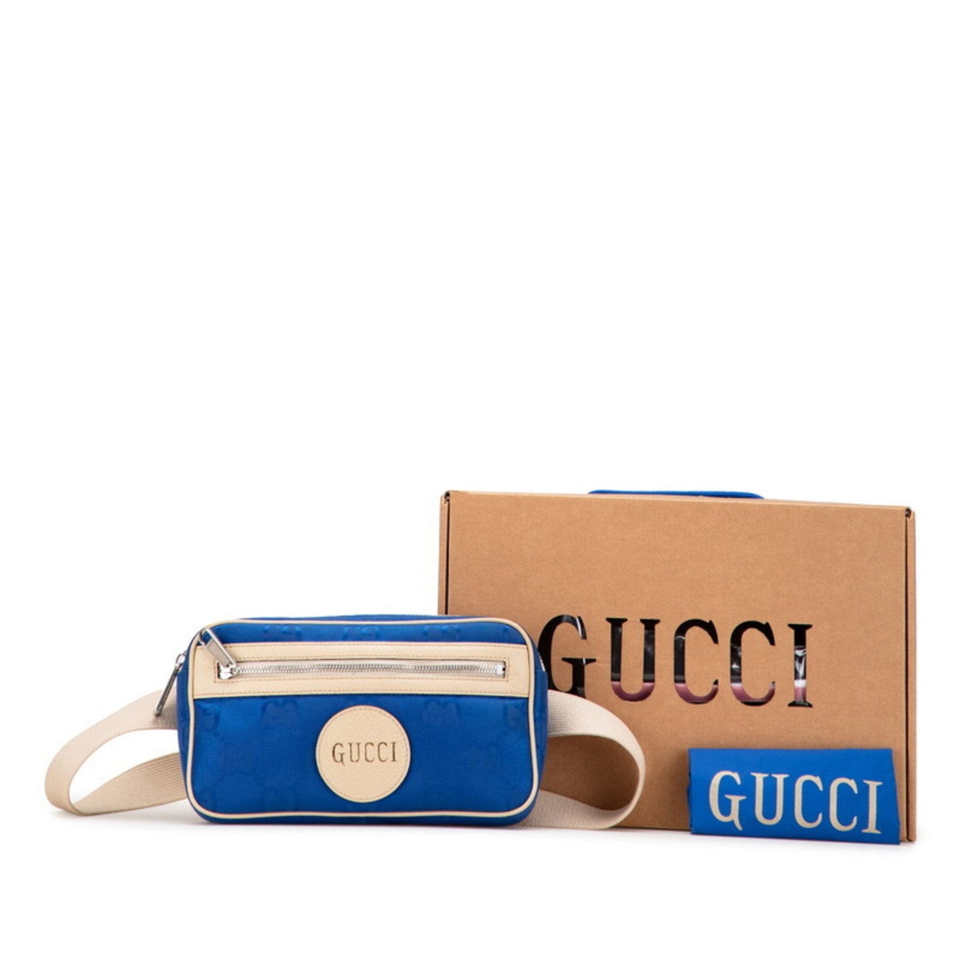 Gucci Beige Blue Nylon Leather Fanny Pack