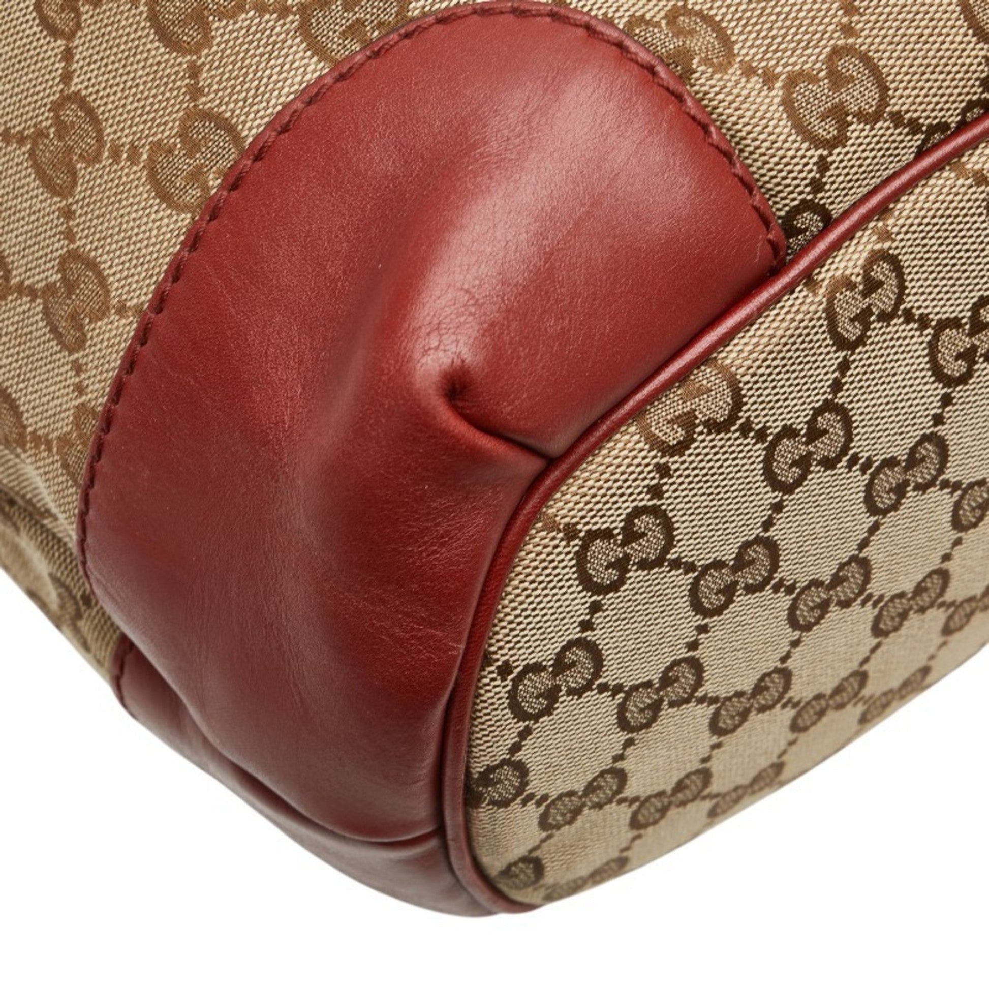 Gucci Beige Red Color Canvas Leather Shoulder Bag Tote Bag