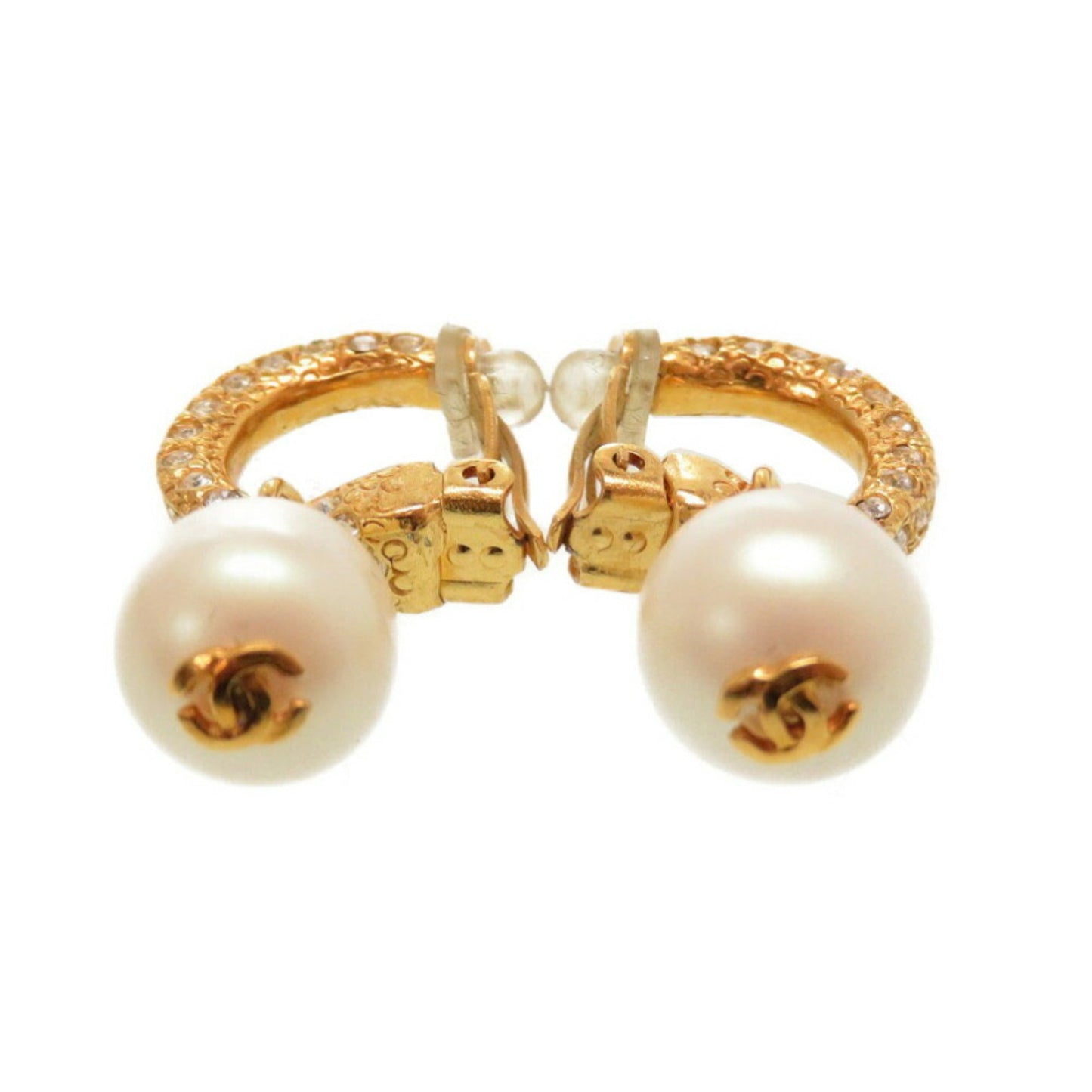 Chanel   Fake Pearl Stone Coco Mark 01P Gold Earrings Accessories