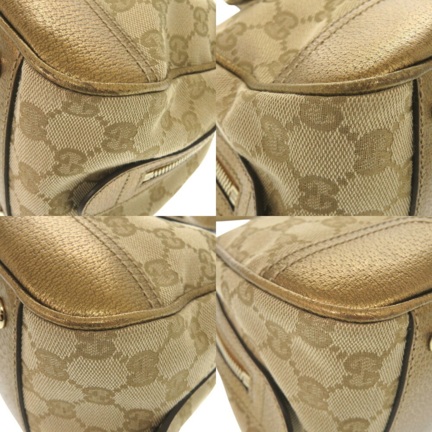 Gucci Beige Gold Gg Canvas Boston Bag Handbag