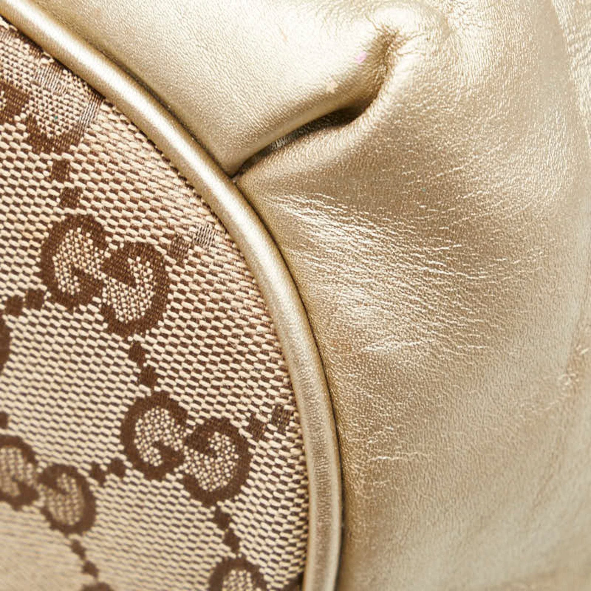 Gucci Gg Canvas Beige Champagne Gold Gg Canvas Leather Handbag Shoulder Bag