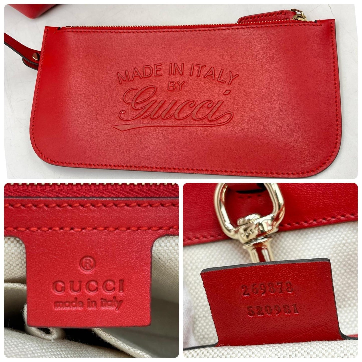 Gucci Red Color Leather Pouch Tote Bag