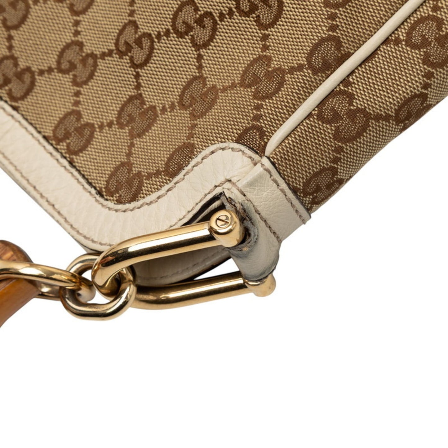 Gucci Beige White Canvas Leather Shoulder Bag