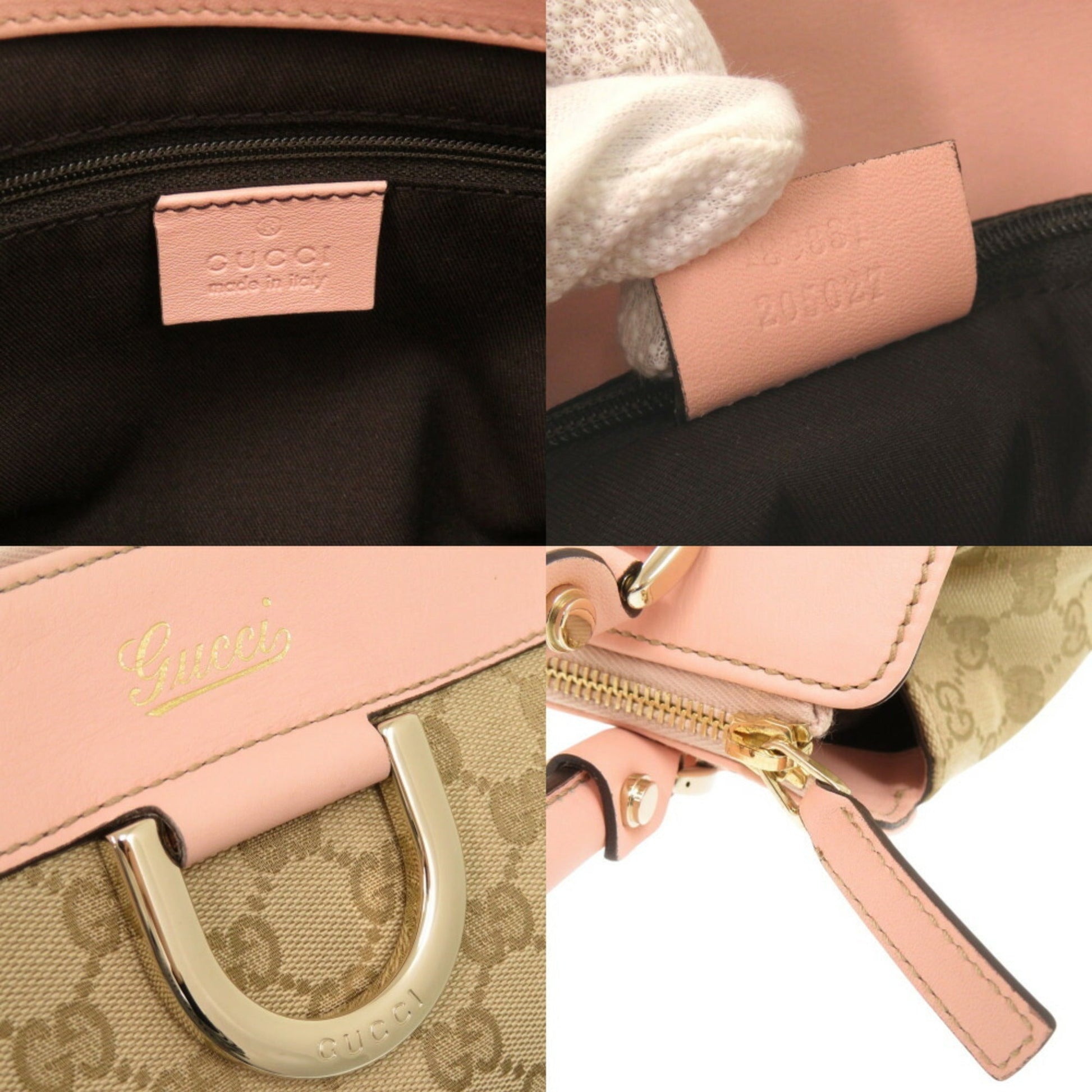 Gucci Beige Pink Gg Canvas Leather Handbag Tote Bag