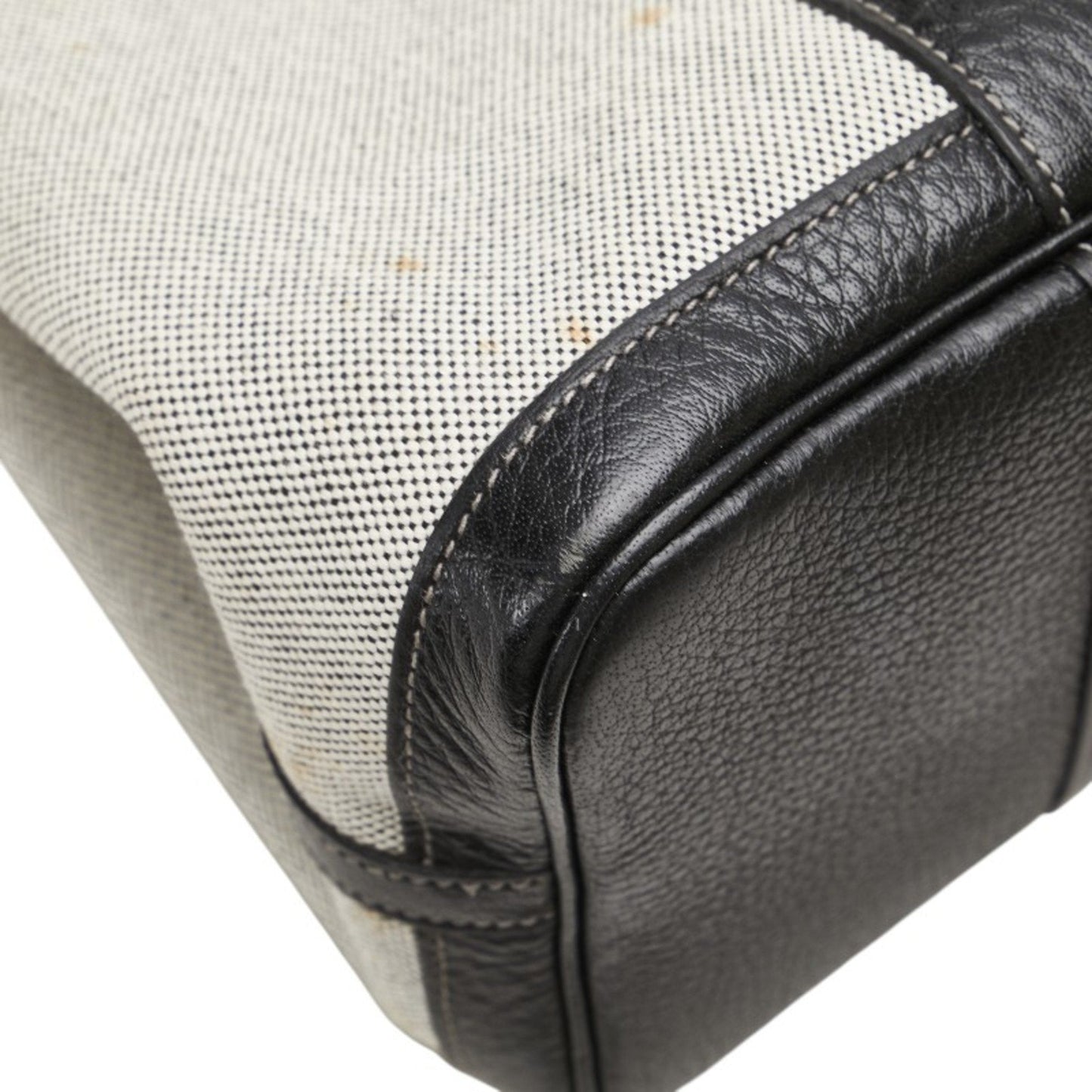 Hermes Garden Toile Handbag Tote Bag Leather Black Gray