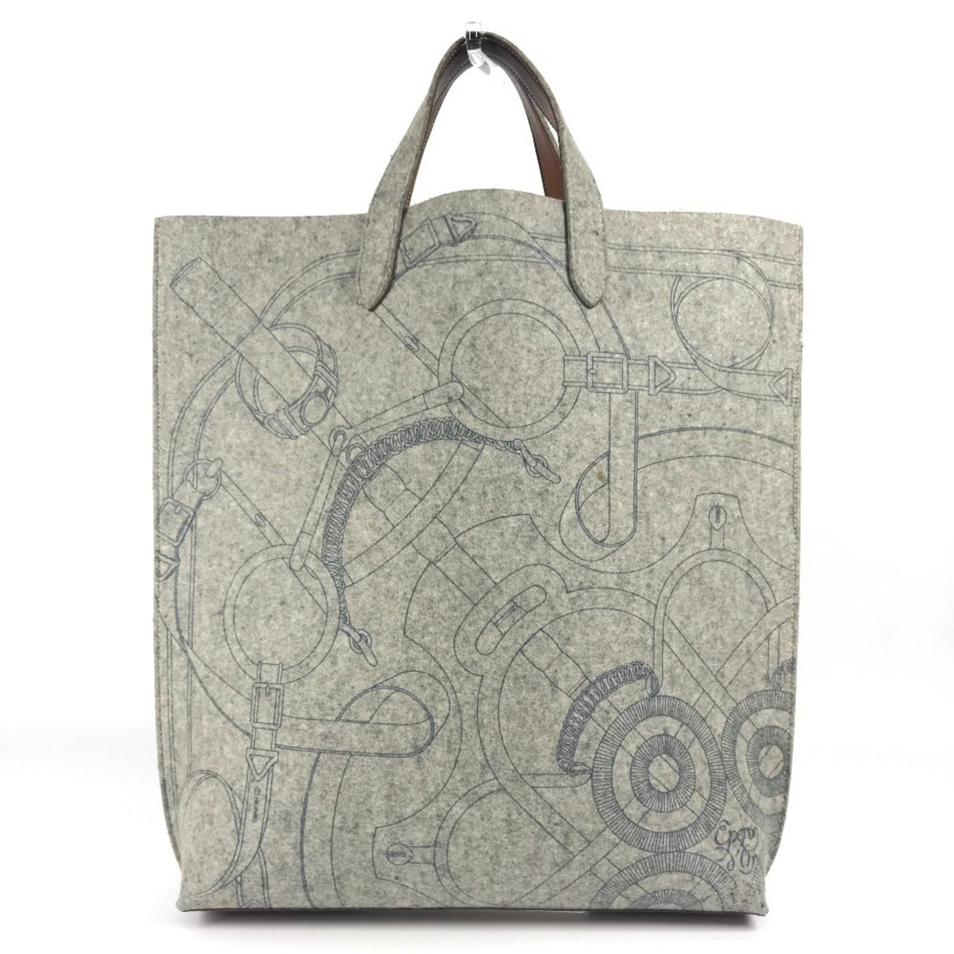 Hermes Karimi Felt Shoulder Bag Tote Bag Leather Brown Gray