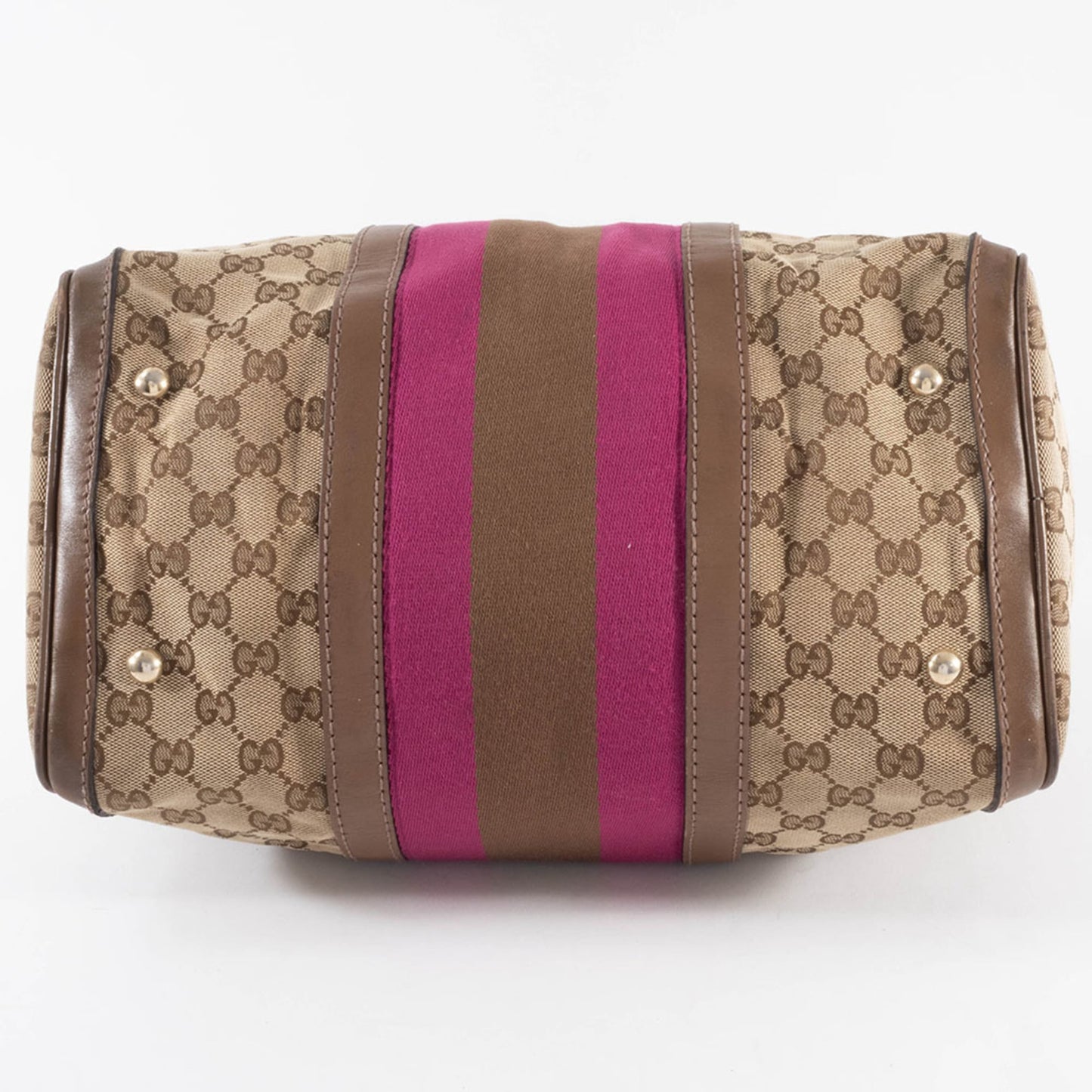 Gucci Brown Pink Gg Canvas Leather Boston Bag Shoulder Bag