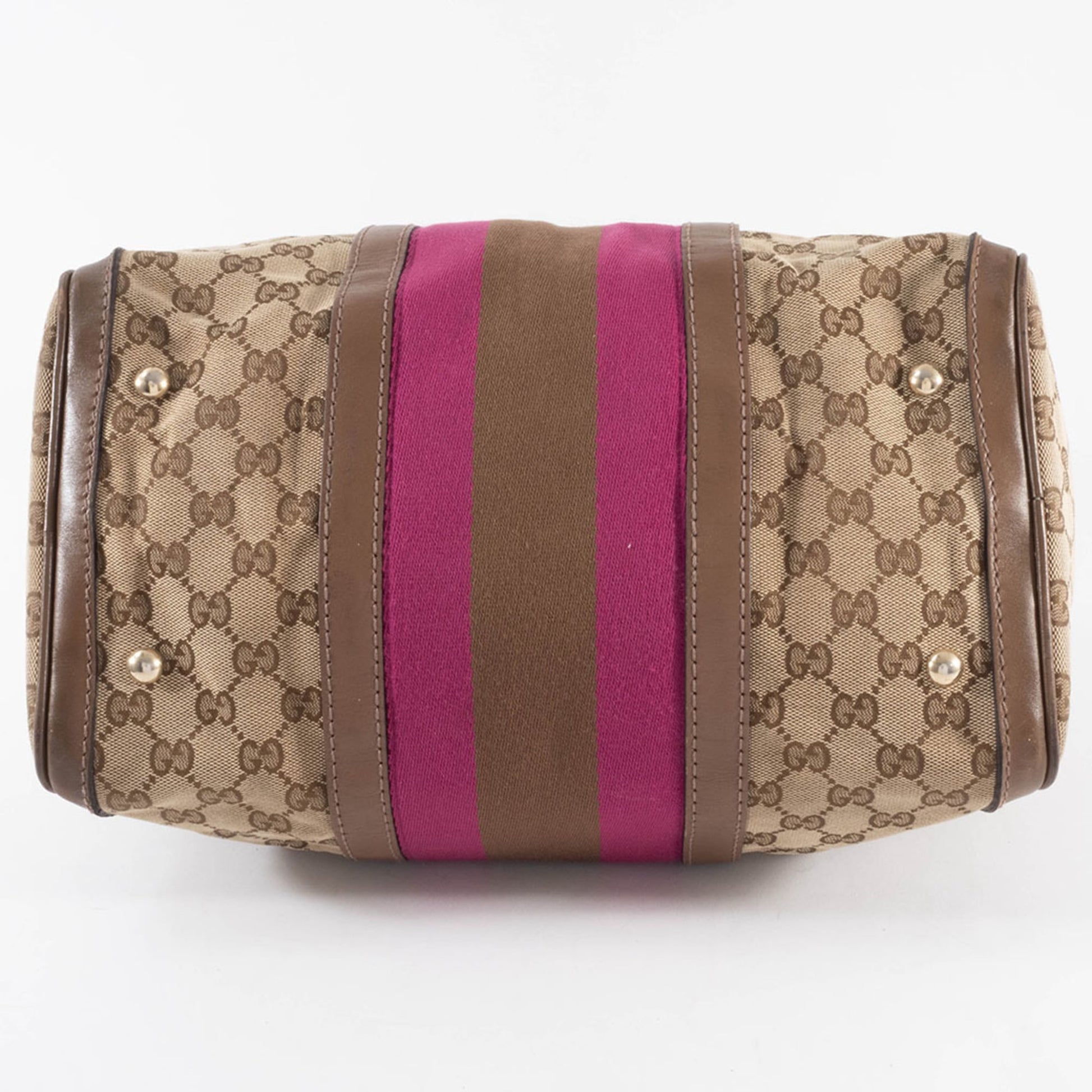 Gucci Brown Pink Gg Canvas Leather Boston Bag Shoulder Bag