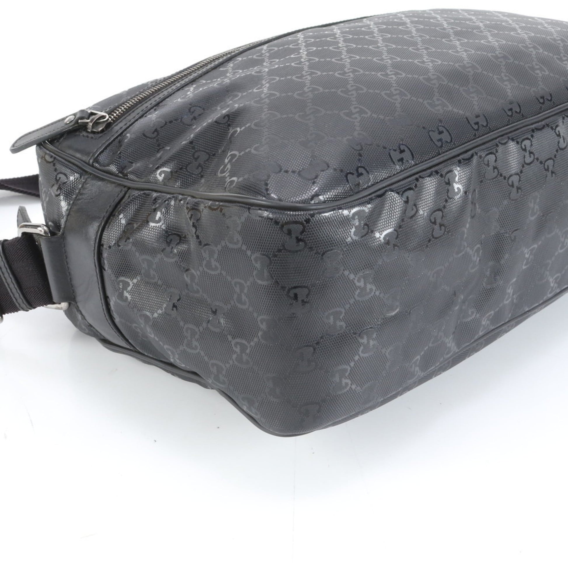 Gucci Black Leather Coated Canvas Shoulder Bag