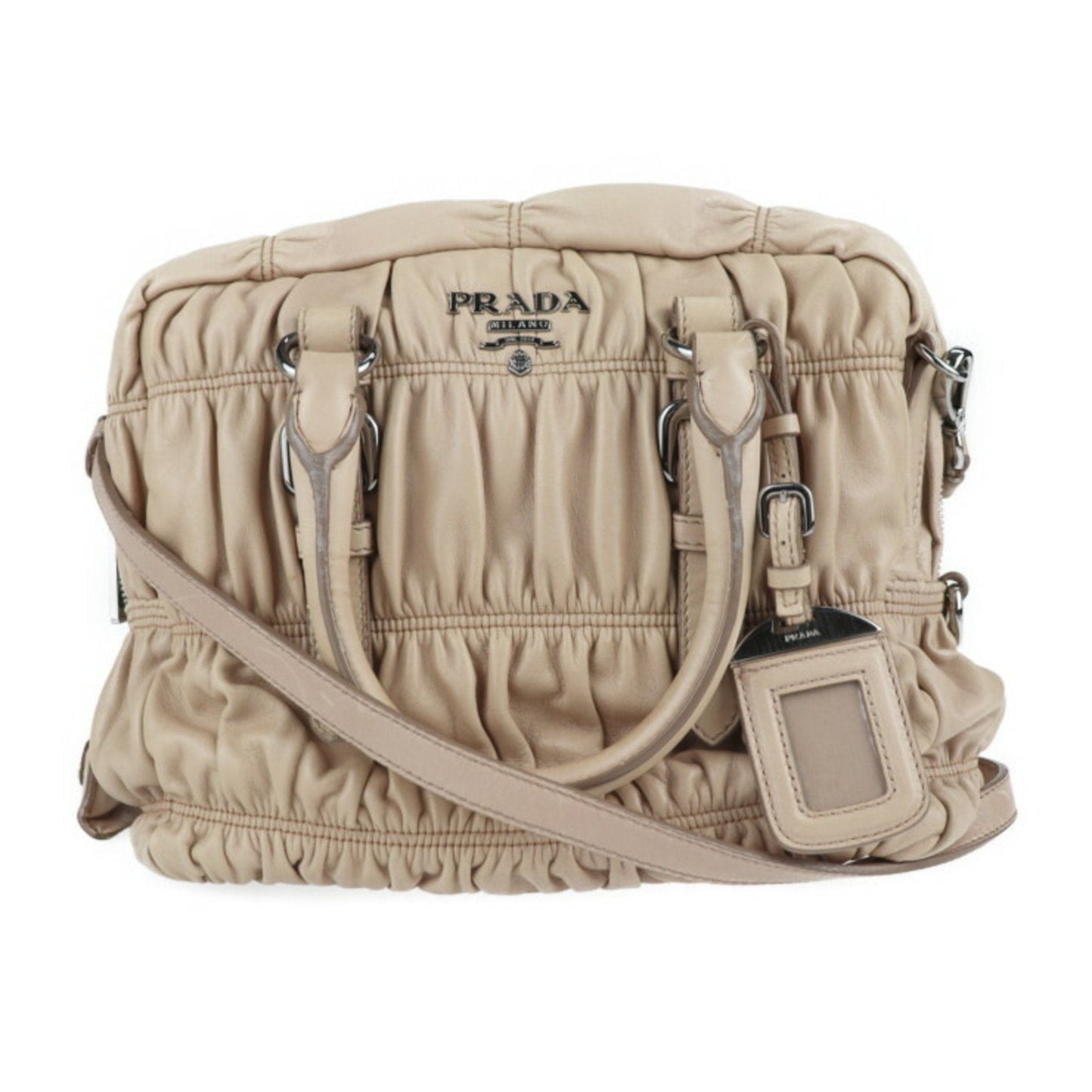 Prada Handbag Nappa Cammeo 2Way Shoulder Bag Tote Gather Leather Beige