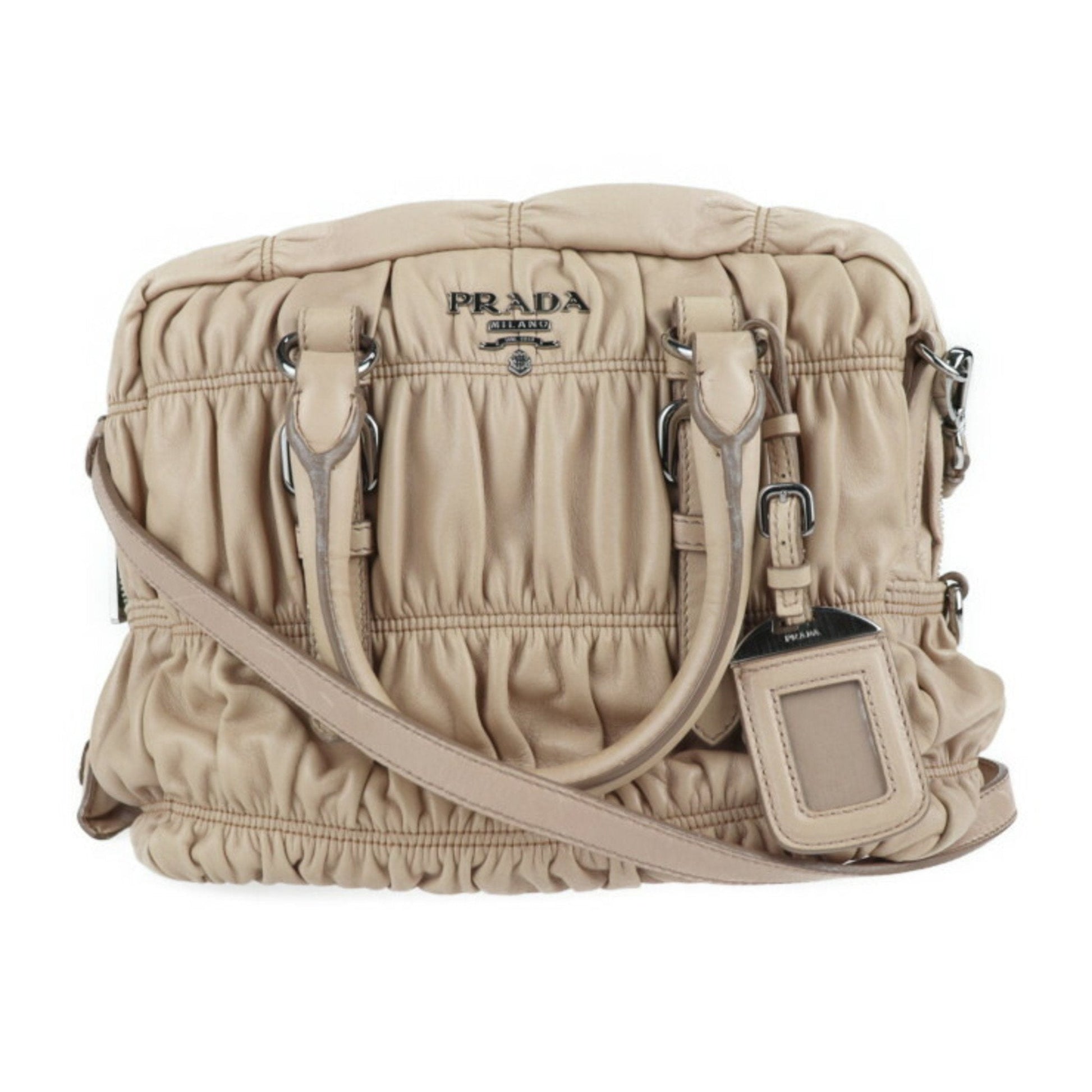 Prada Handbag Nappa Cammeo 2Way Shoulder Bag Tote Gather Leather Beige