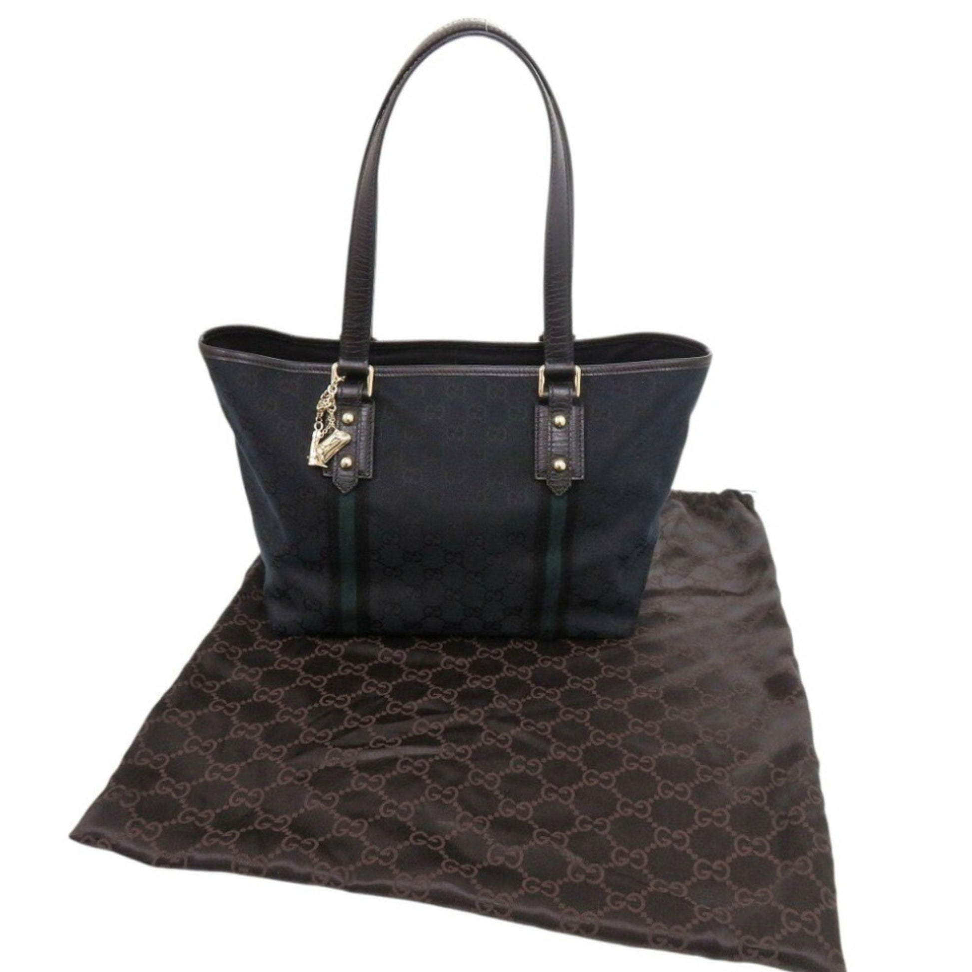 Gucci Black Green Canvas Tote Bag