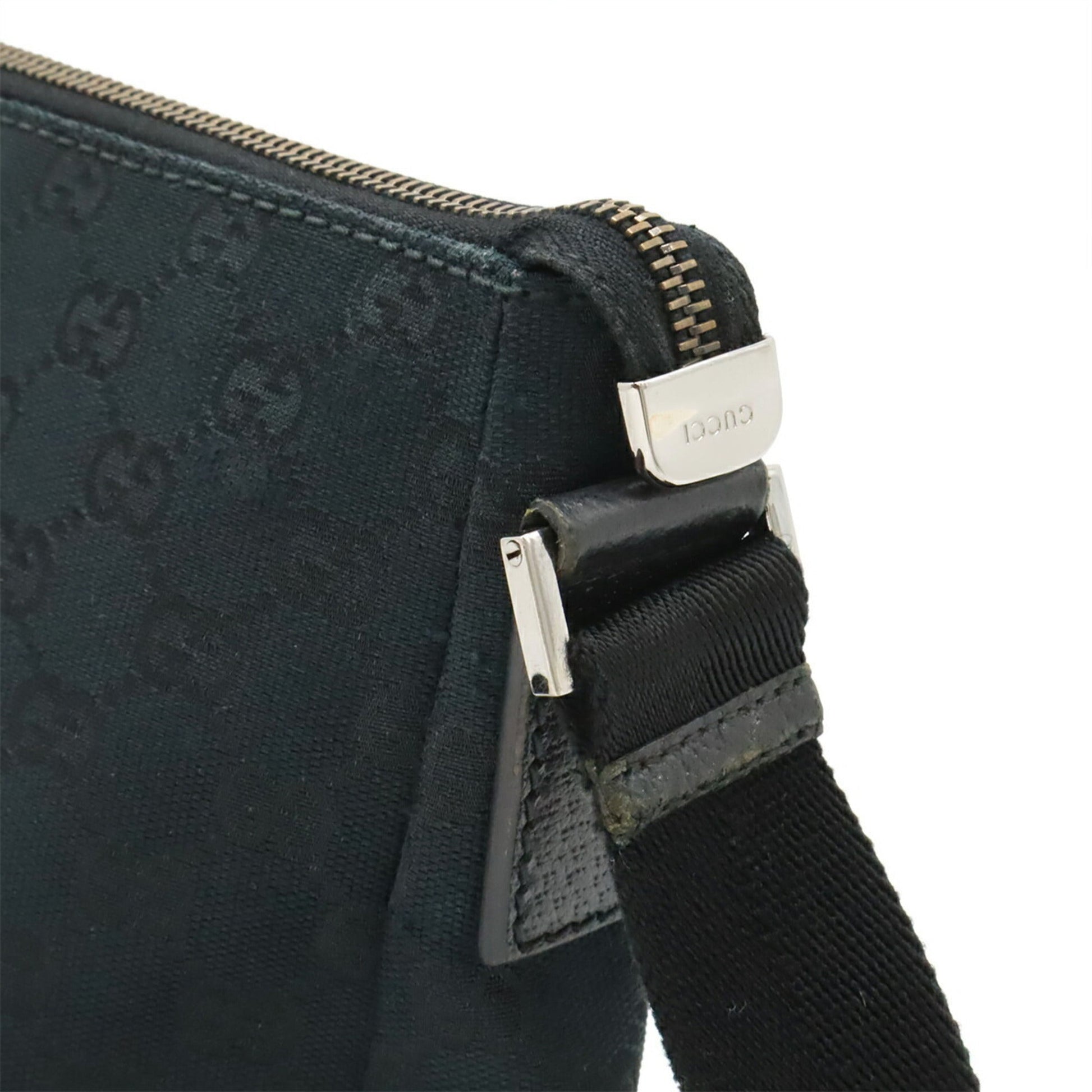 Gucci Black Gg Canvas Leather Shoulder Bag