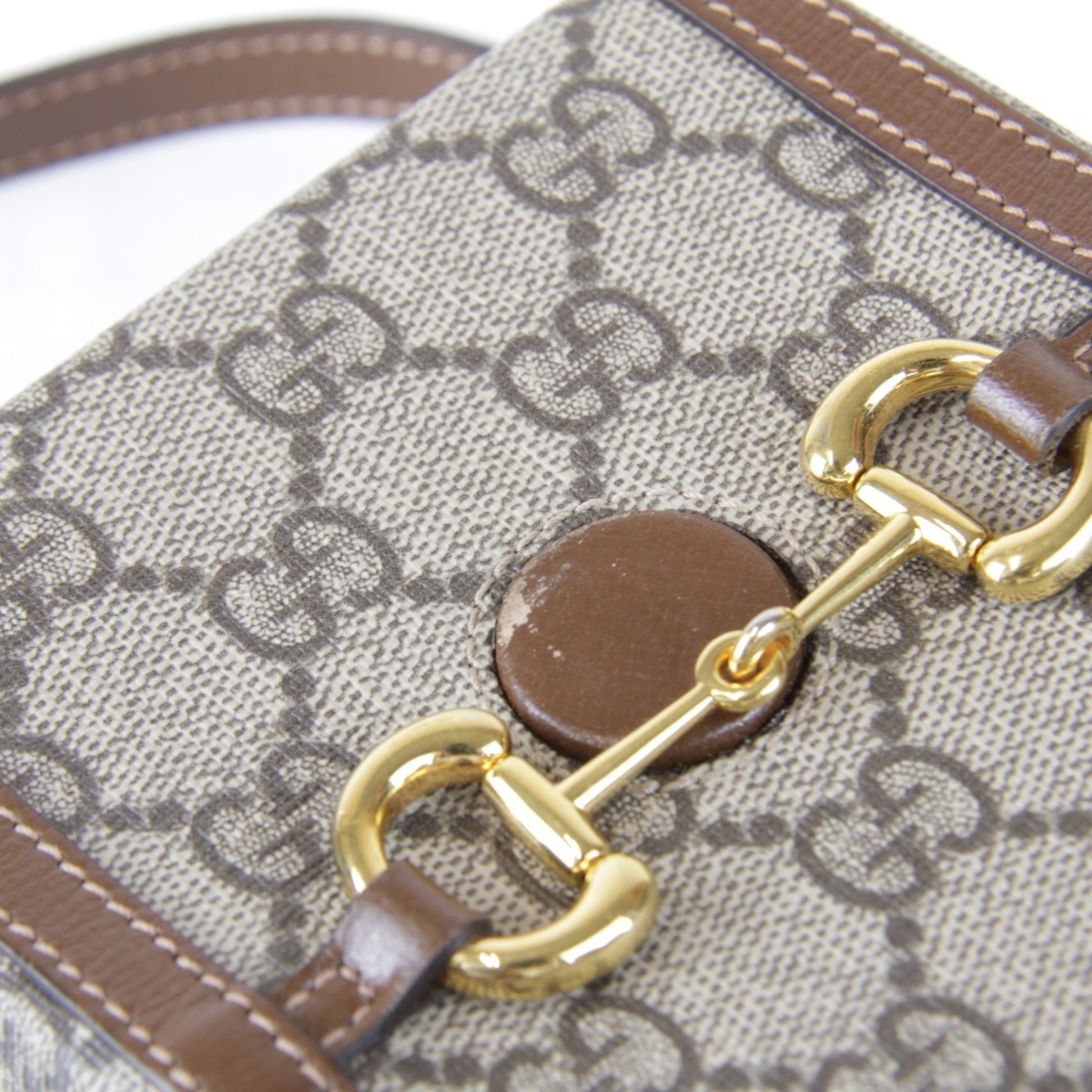Gucci Horsebit Brown Gg Supreme Leather Shoulder Bag