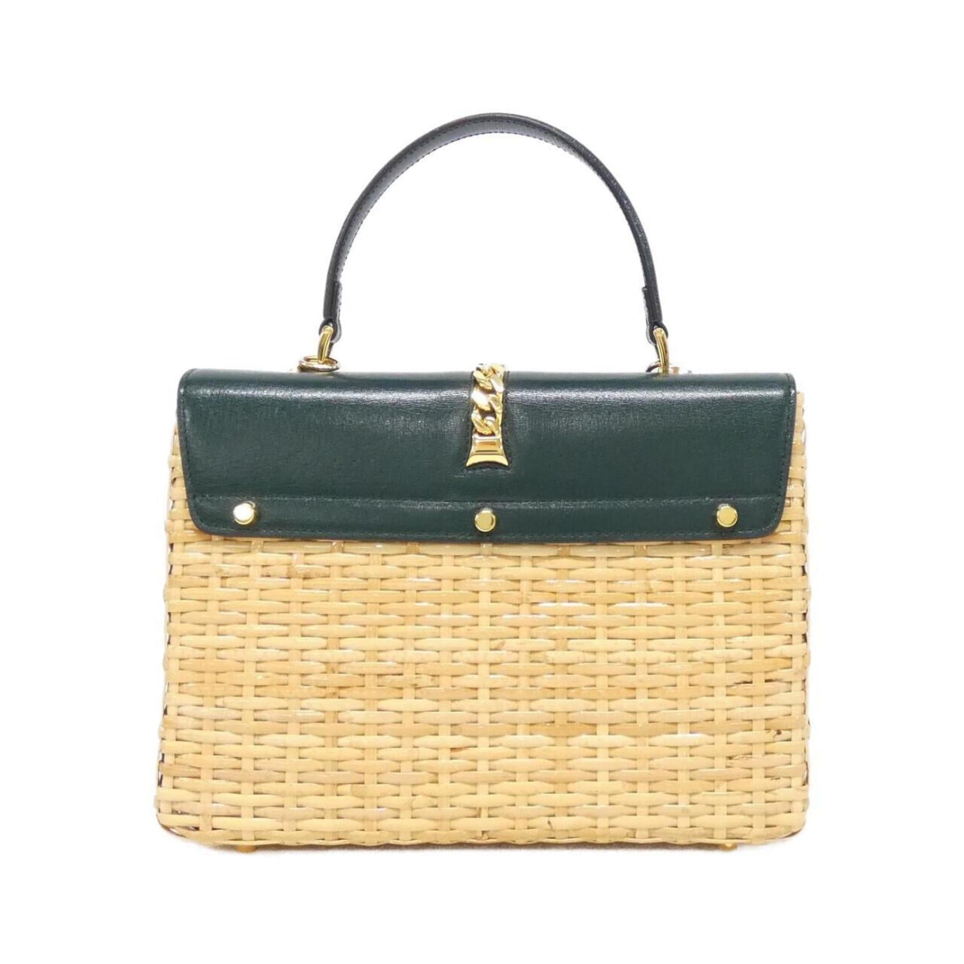 Gucci Beige Green Leather Handbag