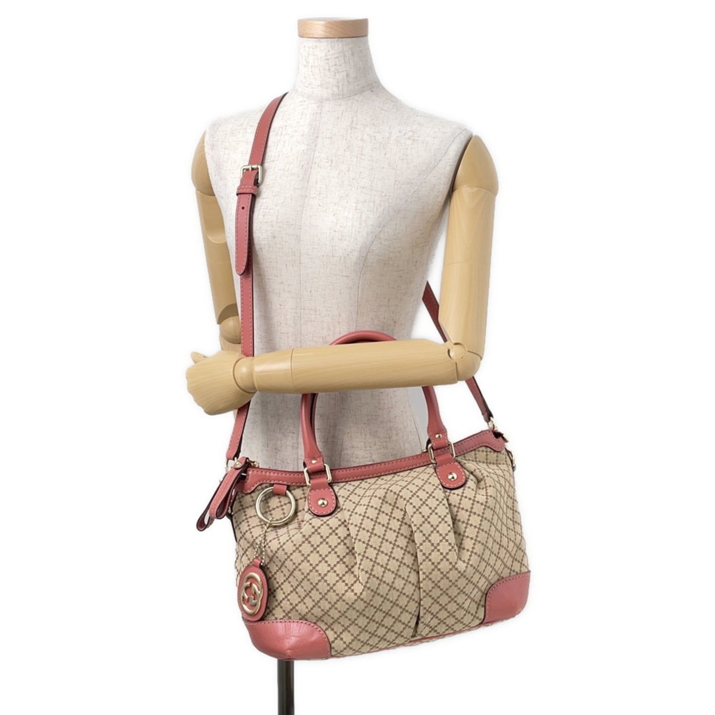 Gucci Diamante Pink Beige Canvas Leather Handbag Shoulder Bag