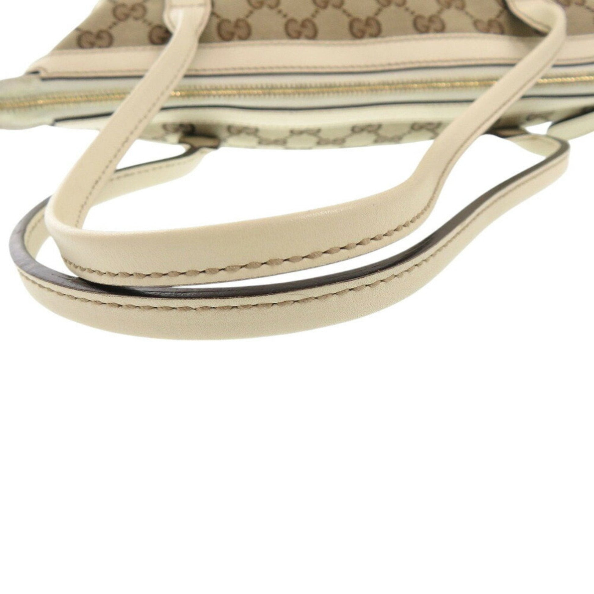 Gucci Beige White Gg Canvas Leather Tote Bag
