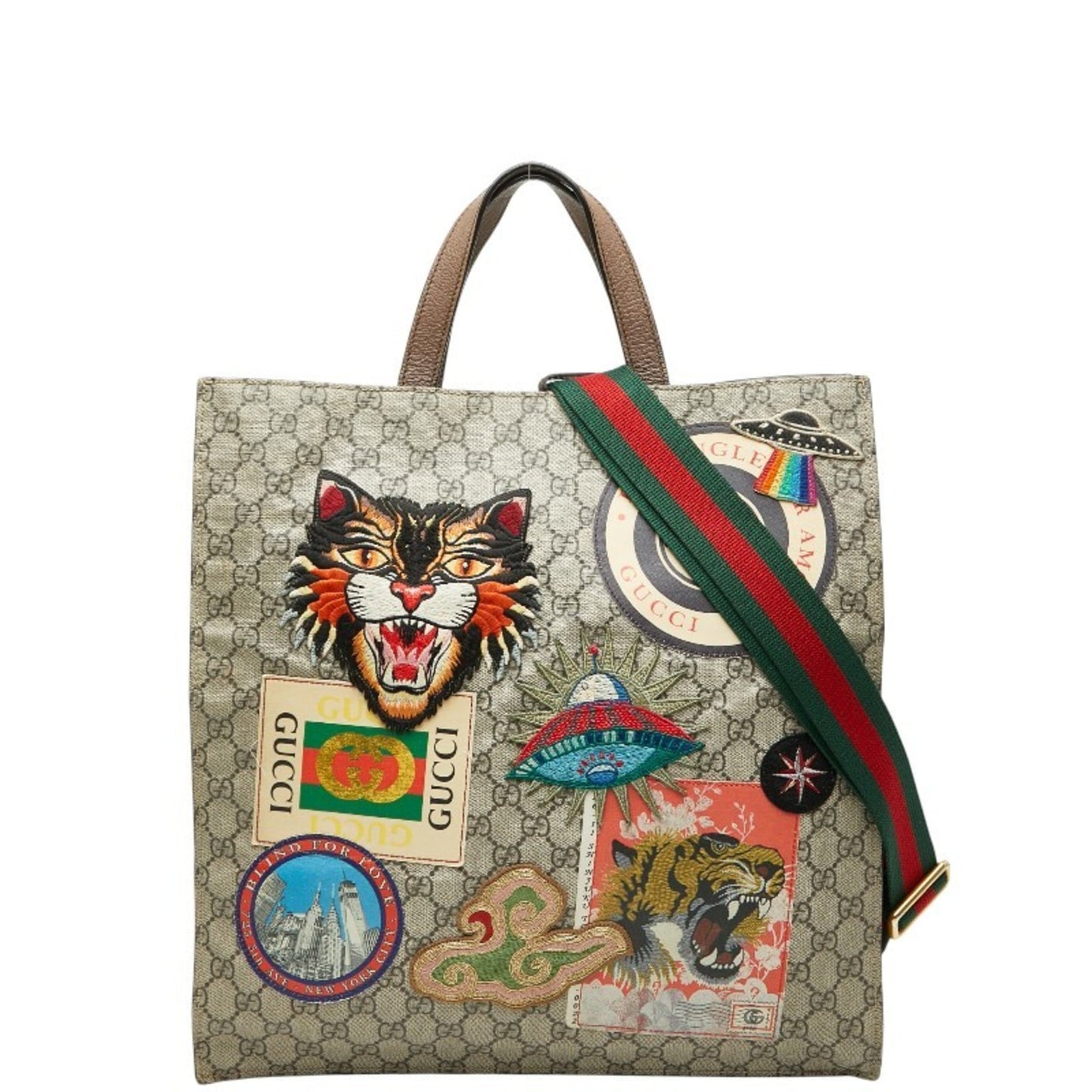 Gucci Beige Multi-Color Pvc Leather Shoulder Bag Tote Bag