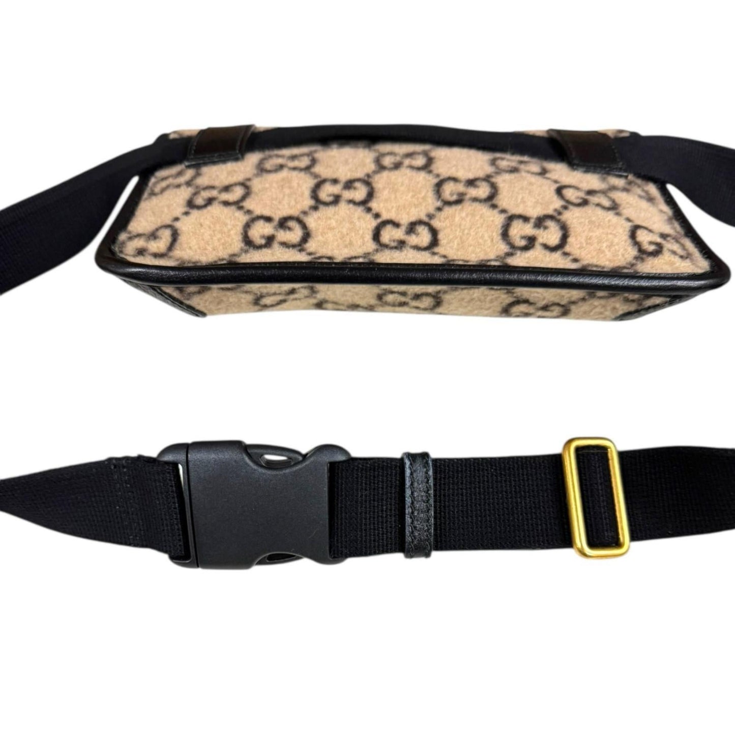 Gucci Beige Black Wool Leather Sling Bag