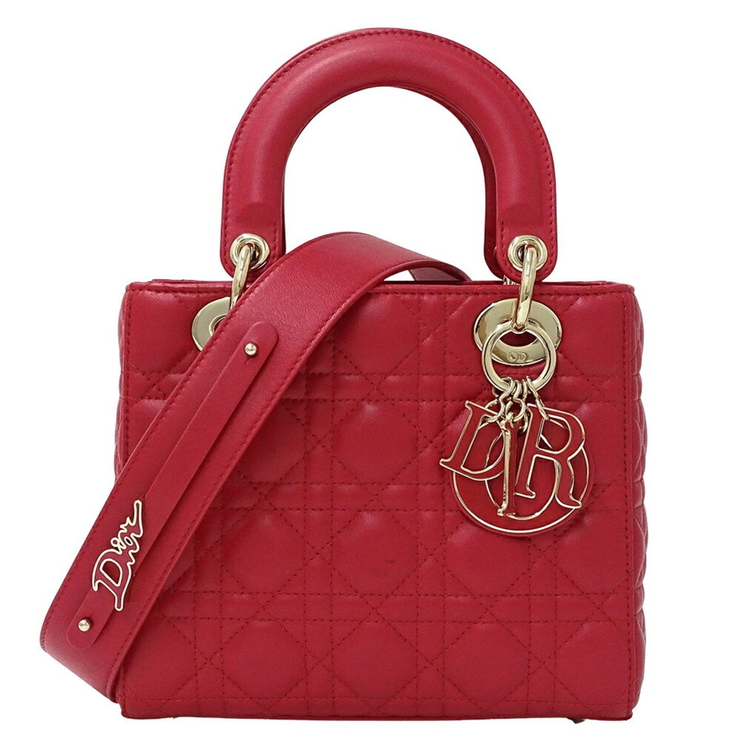 Dior Handbag Christian Shoulder Bag Leather Red Pink