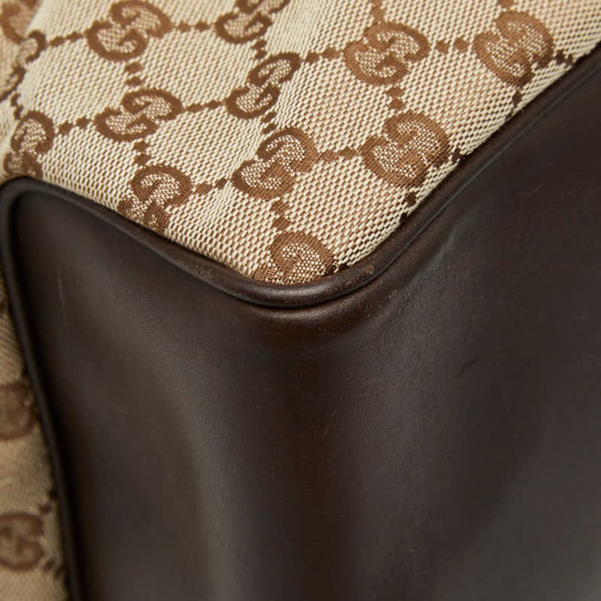 Gucci Beige Brown Canvas Leather Shoulder Bag Tote Bag
