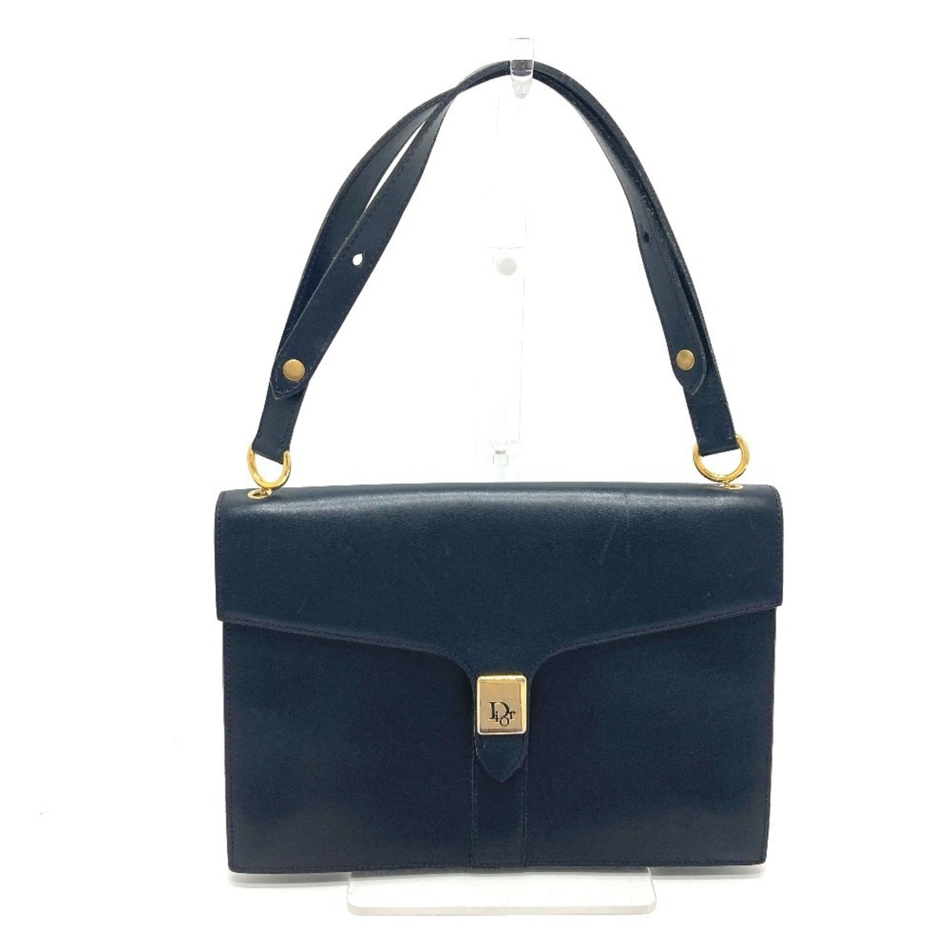 Dior Handbag Christian Trotter Shoulder Bag Leather Blue Navy