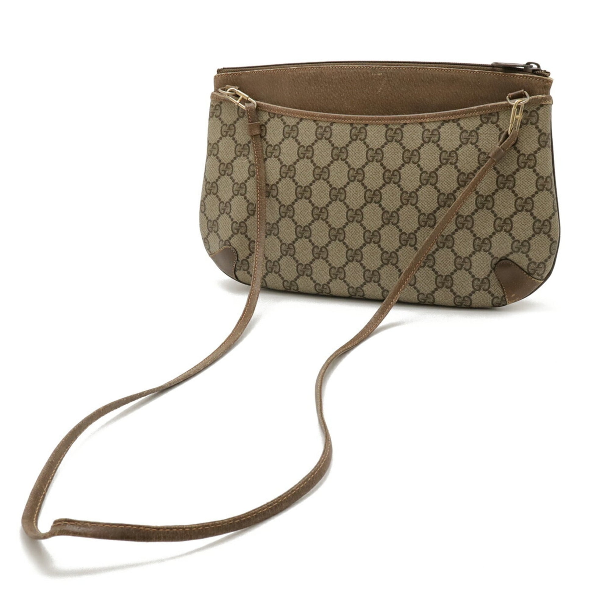 Gucci Gg Plus Beige Coated Canvas Leather Clutch Bag Pochette Shoulder Bag