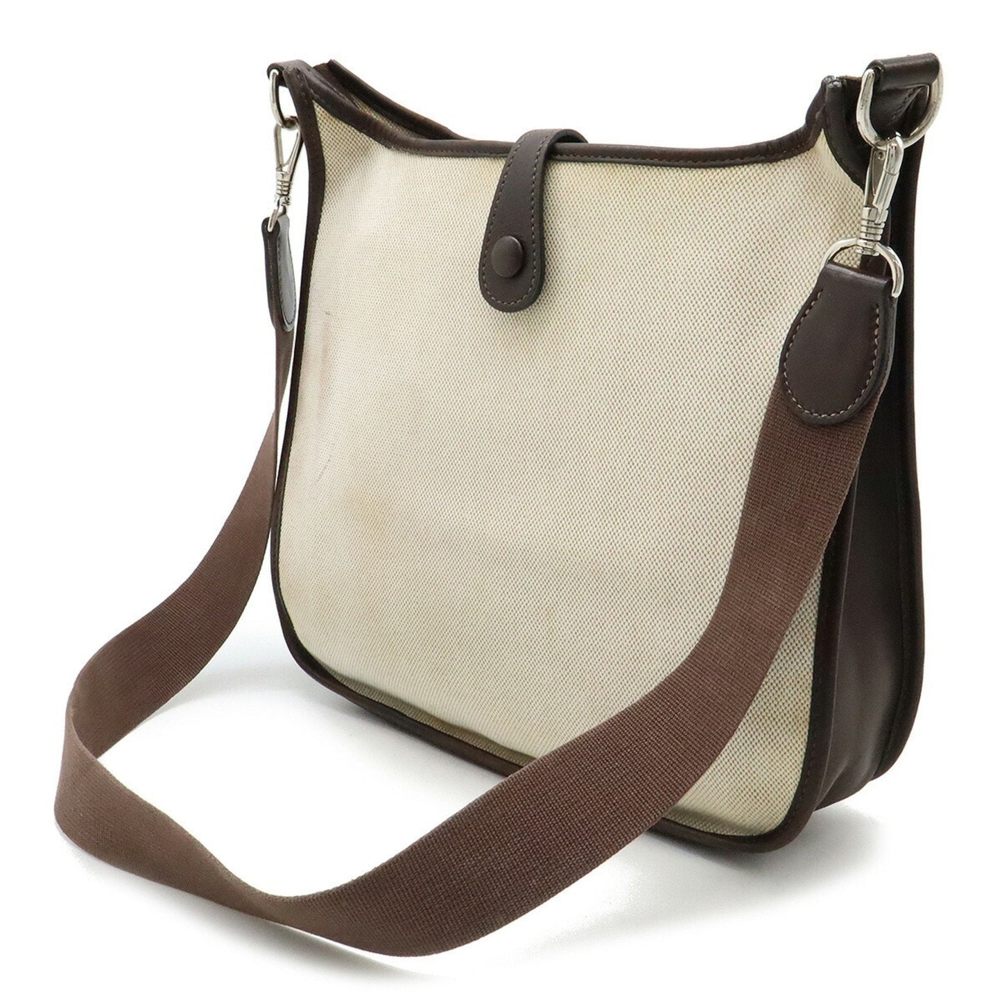 Hermes Dark Natural Toile Shoulder Bag Leather Brown