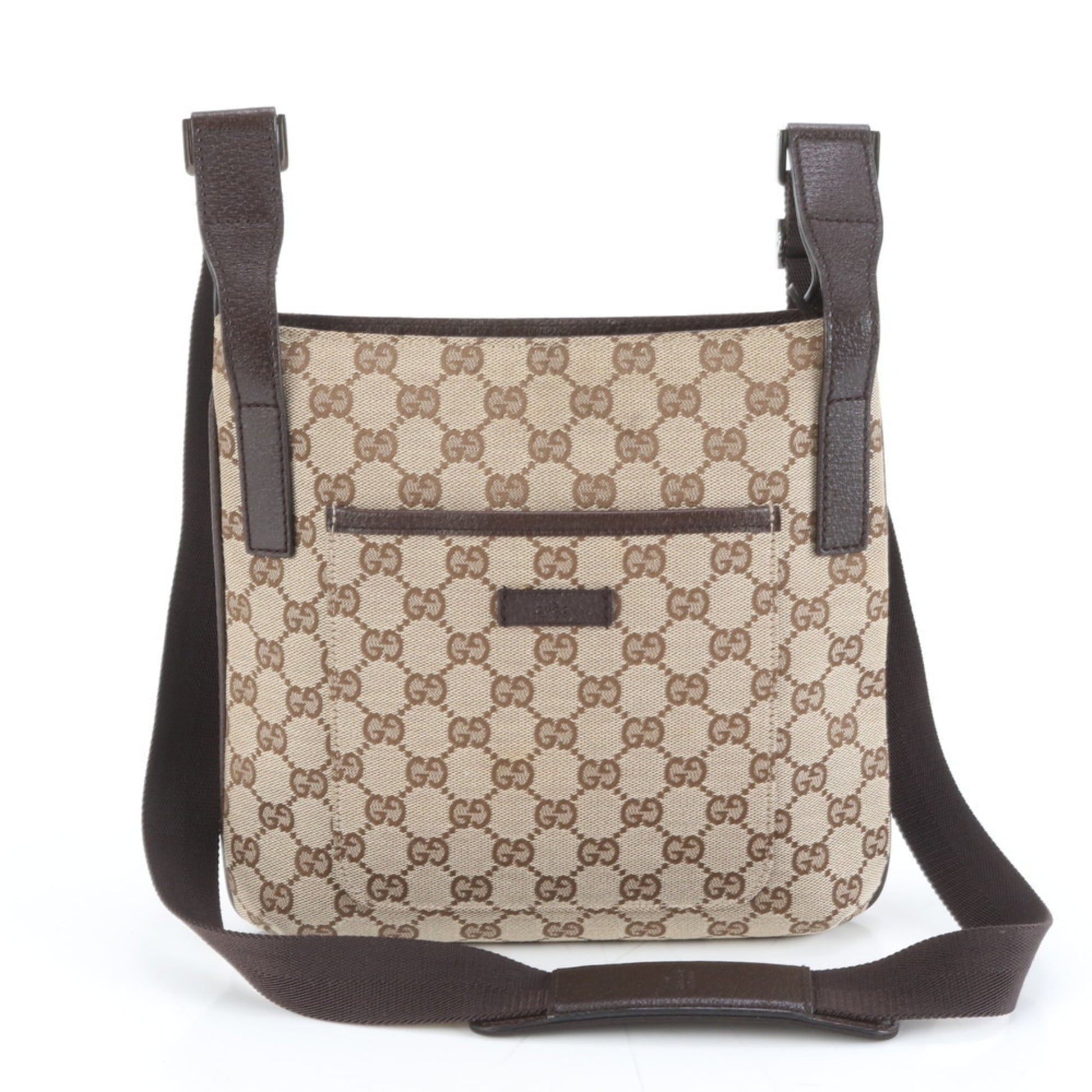 Gucci Brown Leather Canvas Shoulder Bag