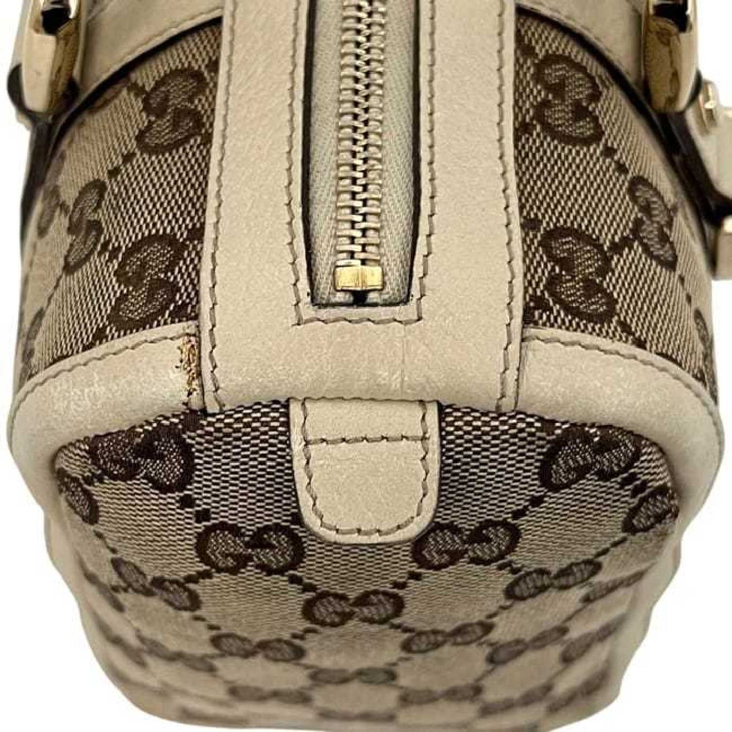 Gucci Beige White Canvas Leather Boston Bag Handbag