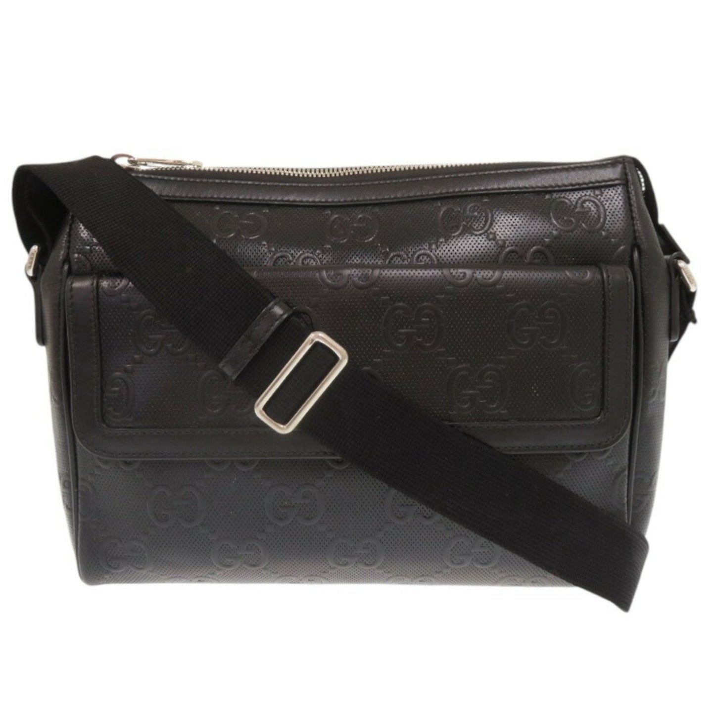 Gucci Black Gg Leather Embossed Leather Messenger Bag Shoulder Bag