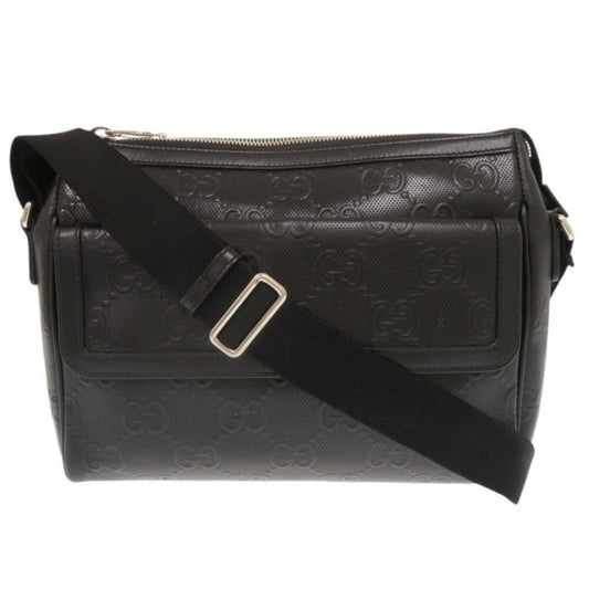 Gucci Black Gg Leather Embossed Leather Messenger Bag Shoulder Bag