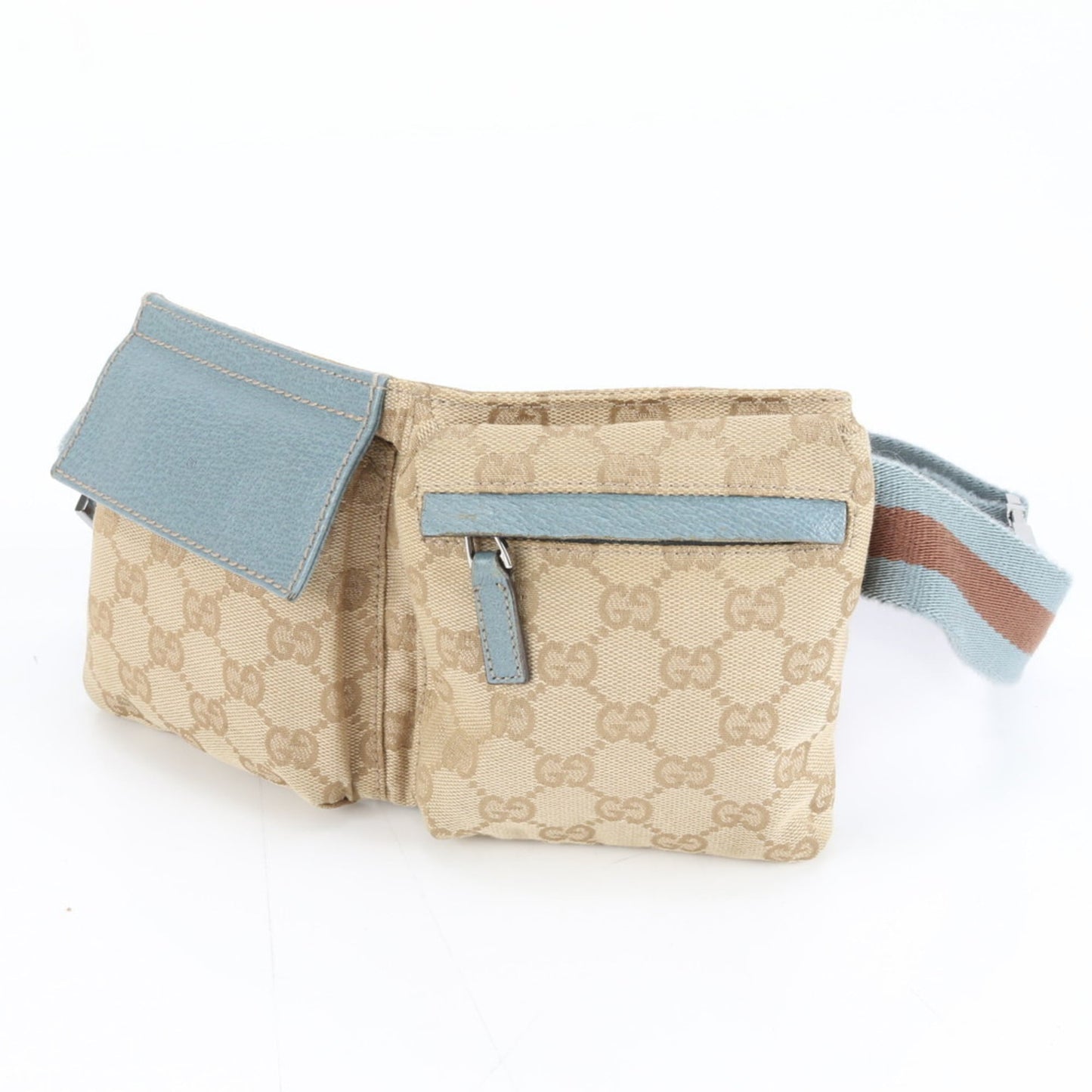 Gucci Blue Brown Leather Canvas Pouch Sling Bag