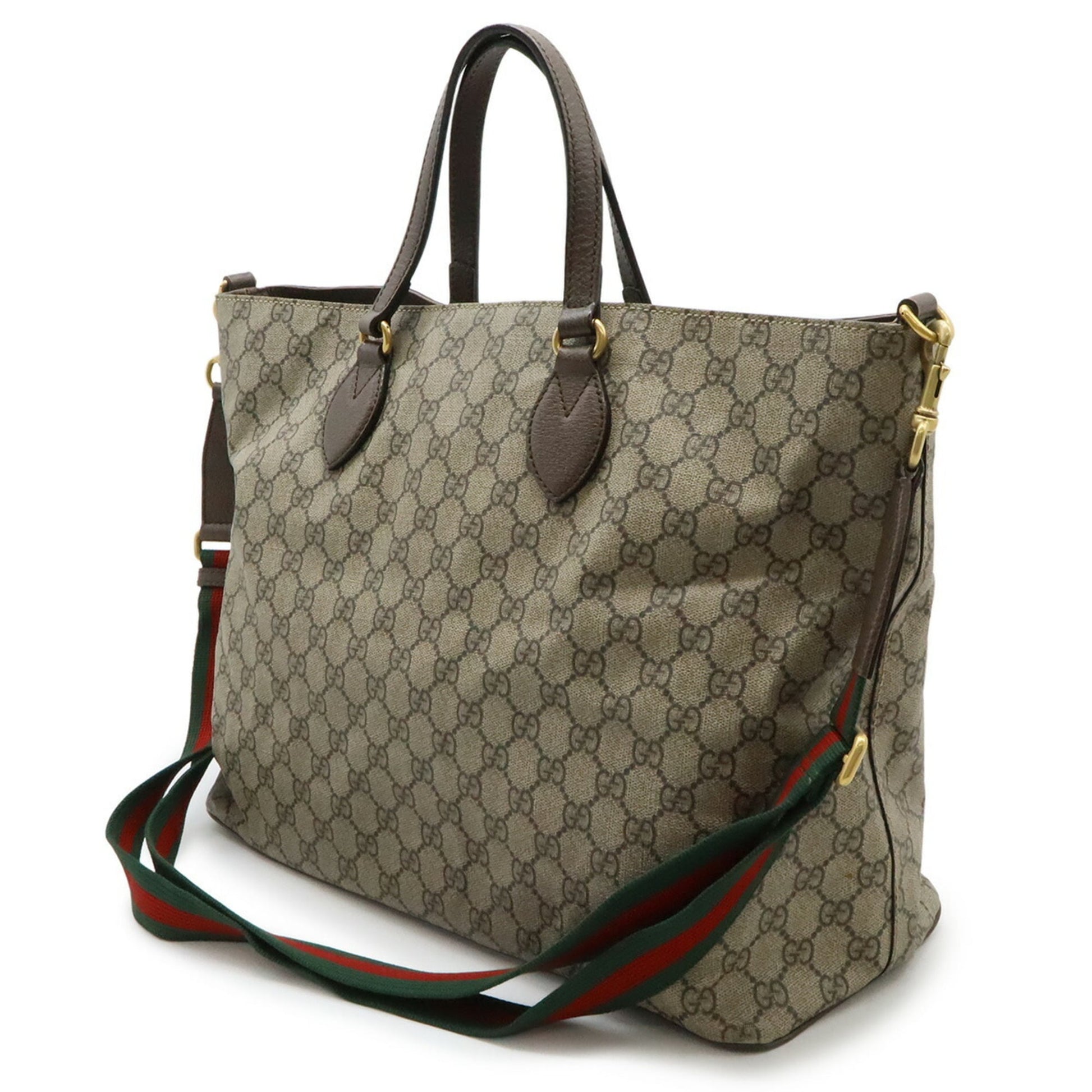 Gucci Beige Beige Brown Brown Multi-Color Gg Supreme Canvas Pvc Leather Shoulder Bag Tote Bag