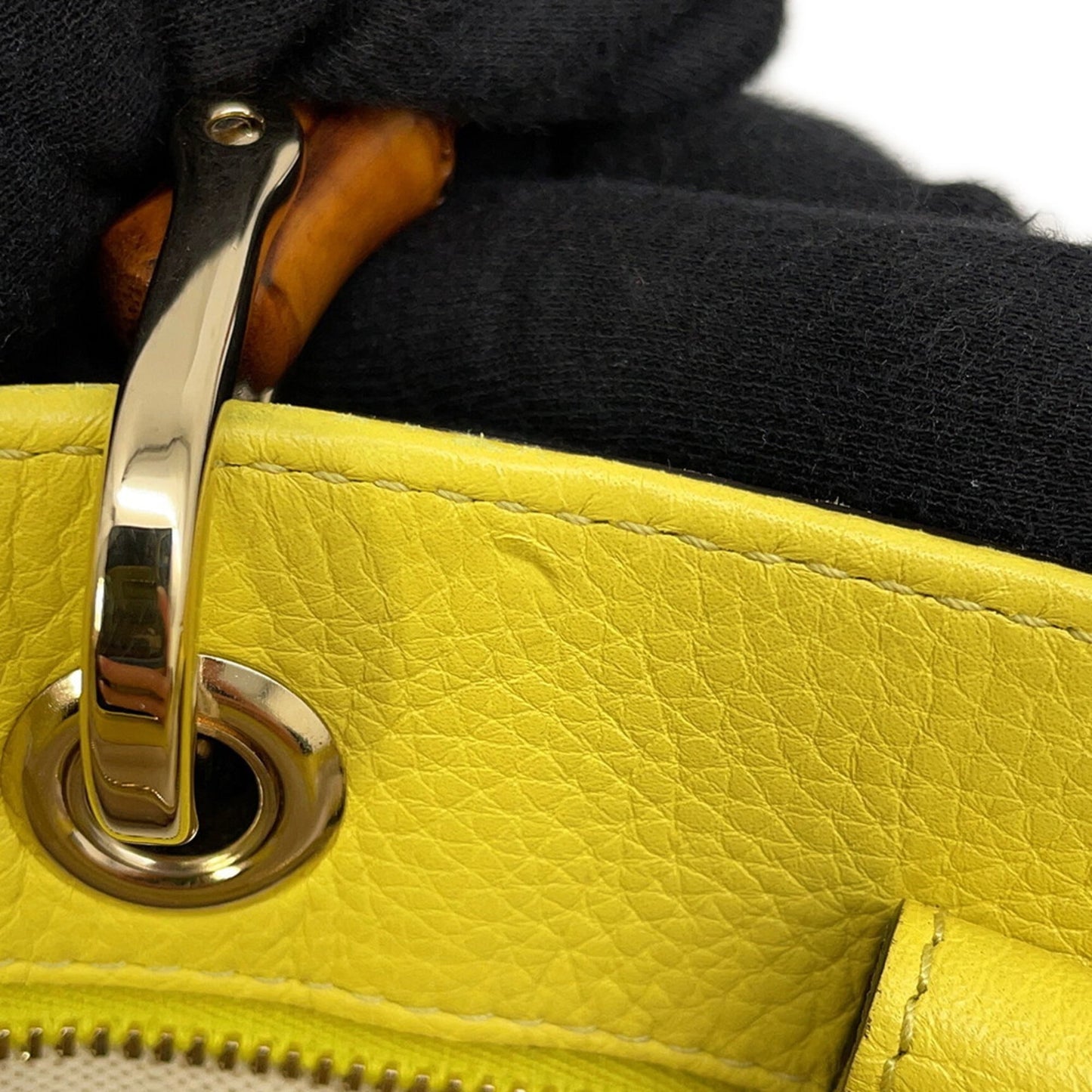 Gucci Beige Champagne Gold Yellow Bamboo Leather Tote Bag