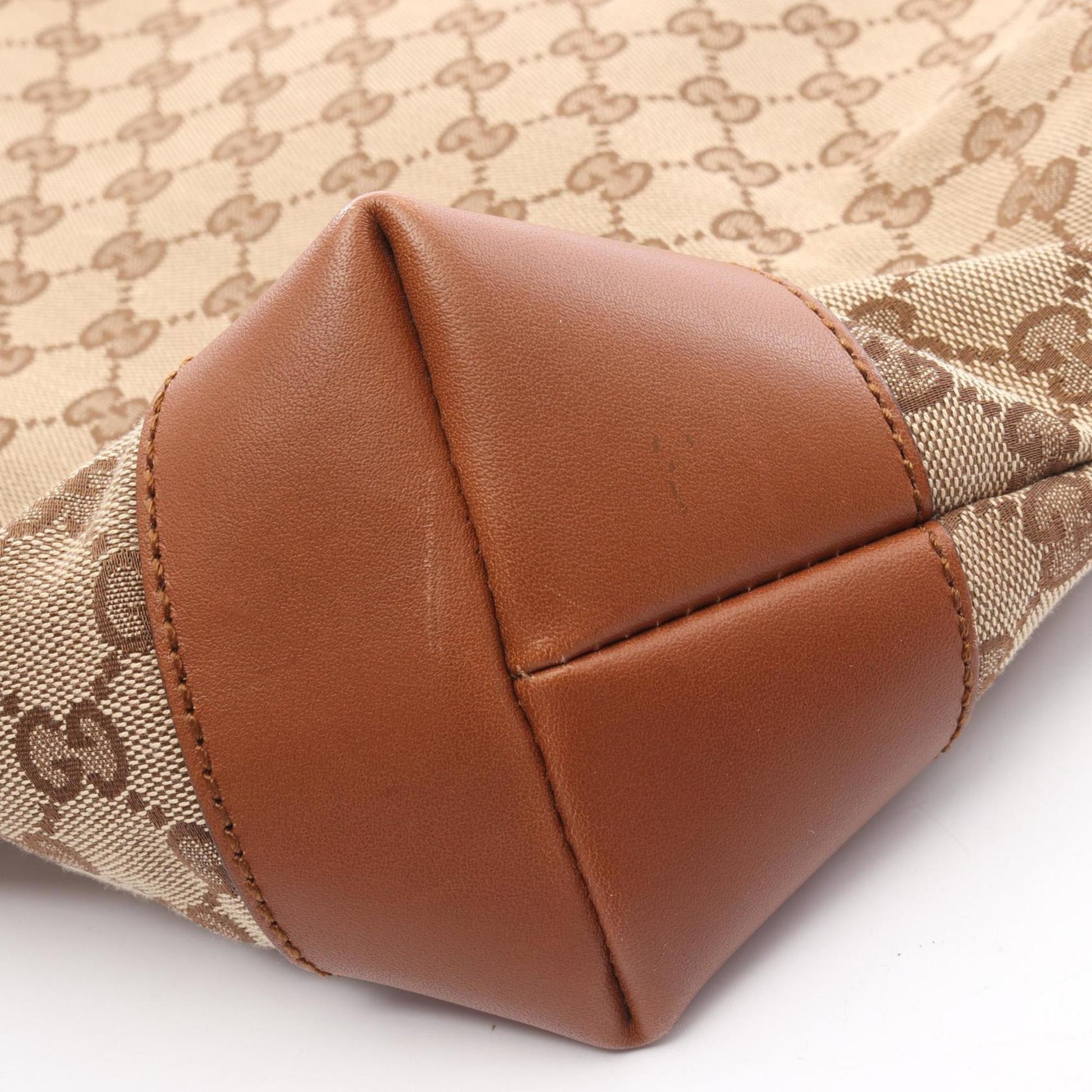 Gucci Beige Brown Canvas Leather Shoulder Bag