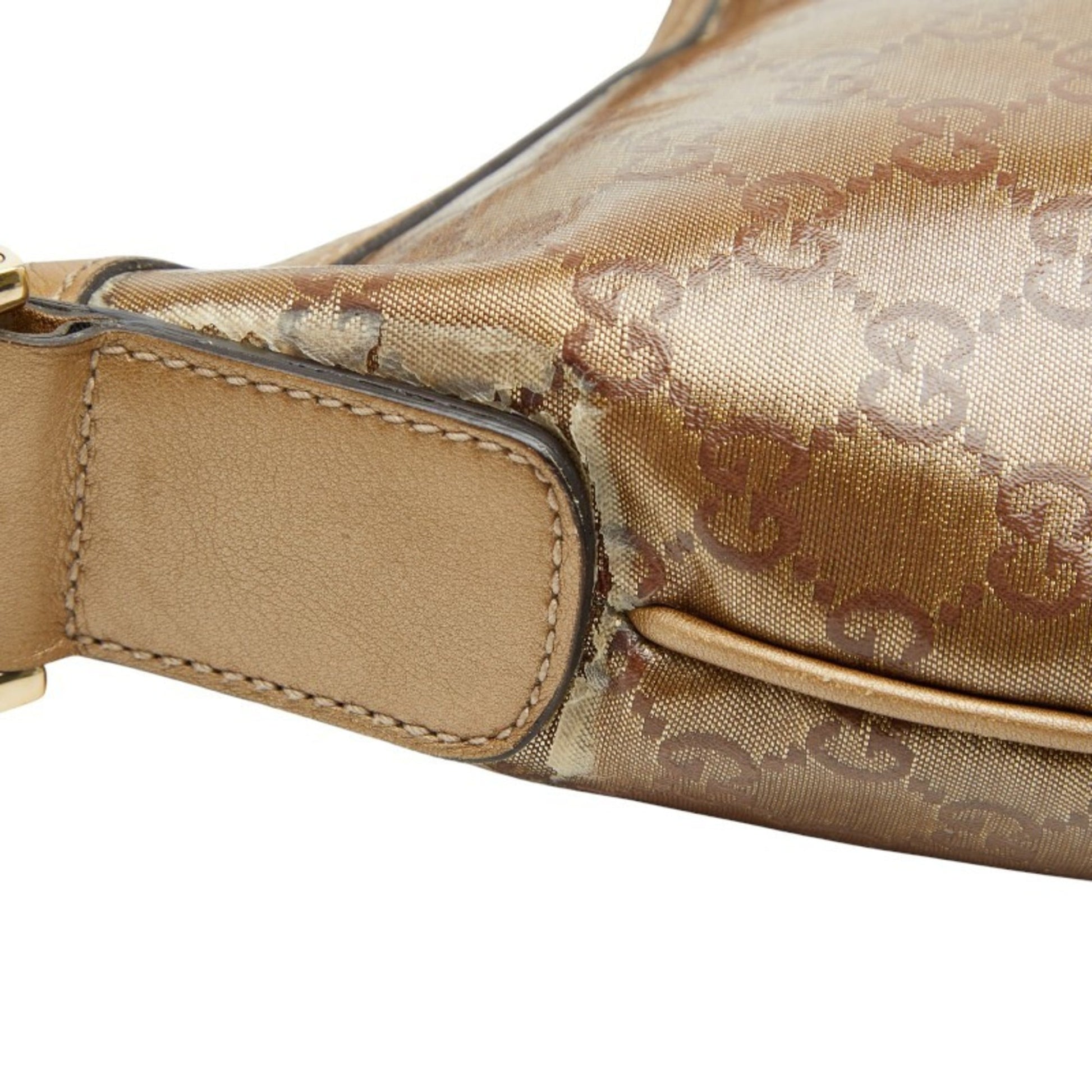 Gucci Gold Brown Gray Canvas Leather Shoulder Bag